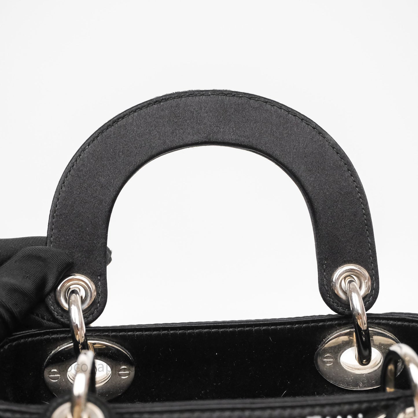 Christian Dior Mini Lady Dior Bag Black Strass Cannage Satin Silver Hardware