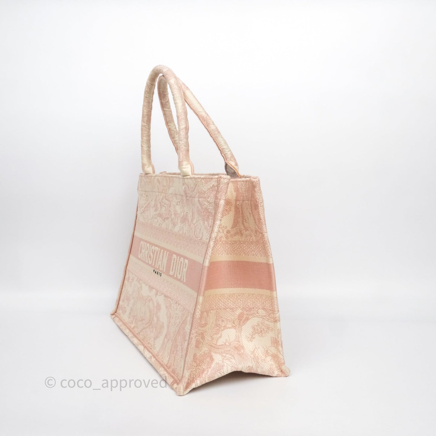 Christian Dior Medium Book Tote Ecru and Pink Toile de Jouy Embroidery