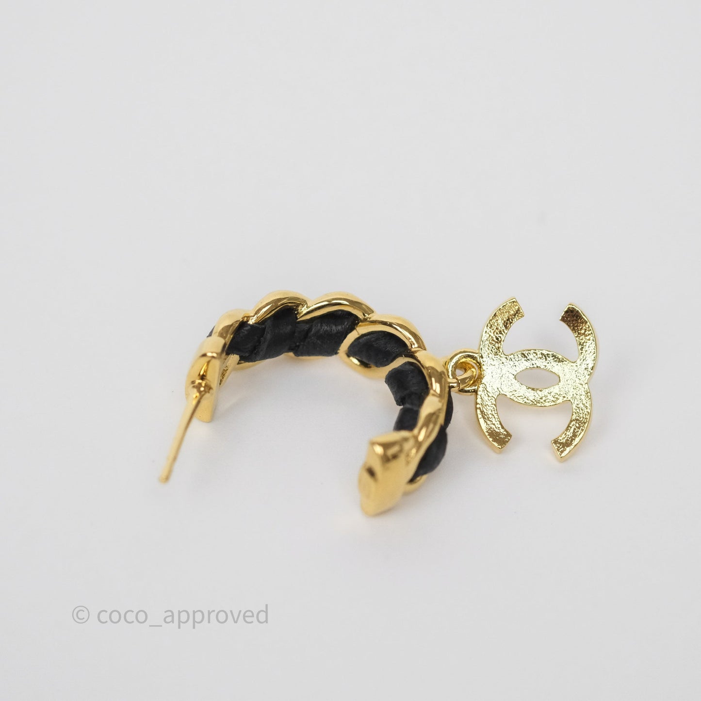 Chanel Braided Drop CC Hoop Earrings 24K