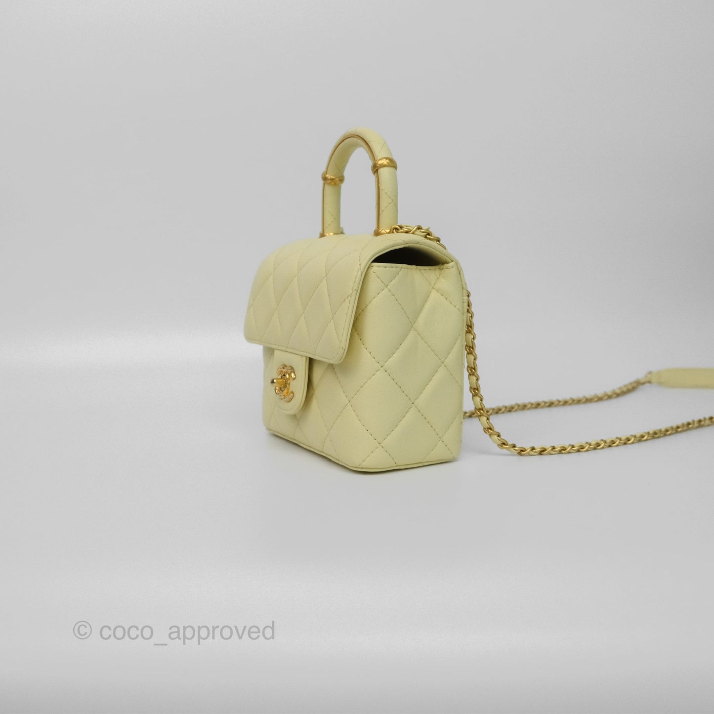 Chanel Crush Top Handle Flap Bag Yellow Lambskin Aged Gold Hardware
