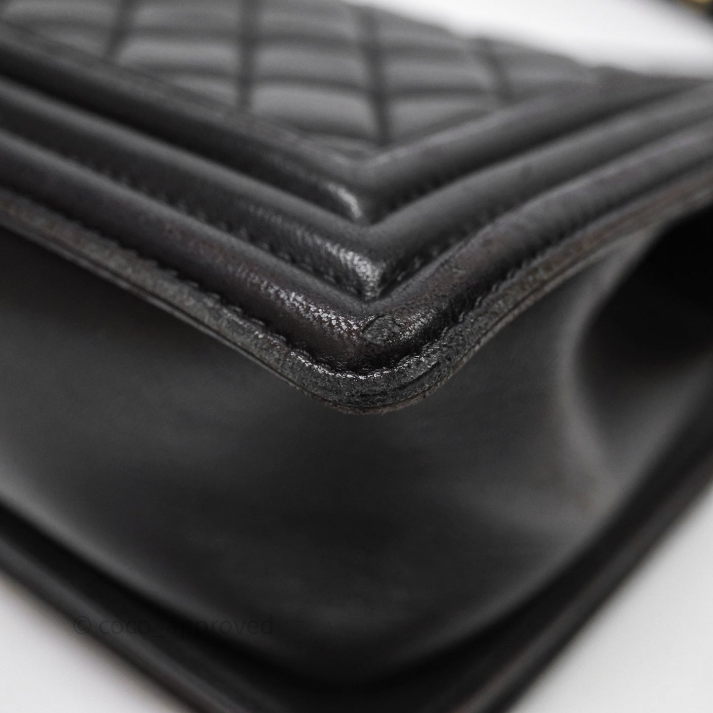 Chanel Medium Boy Quilted Black Lambskin Aged Gold Hardware