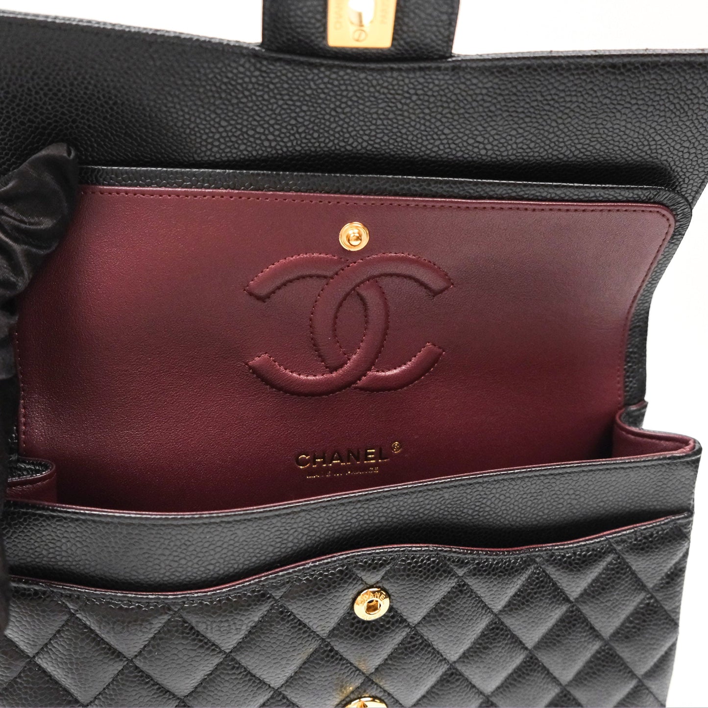 Chanel Classic M/L Medium Flap Quilted Black Caviar Gold Hardware