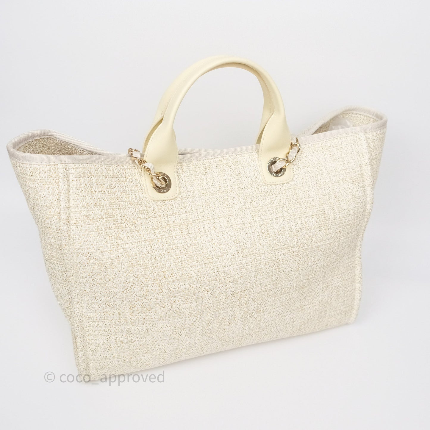 Chanel Large Deauville Ivory/Gold Canvas Gold Hardware