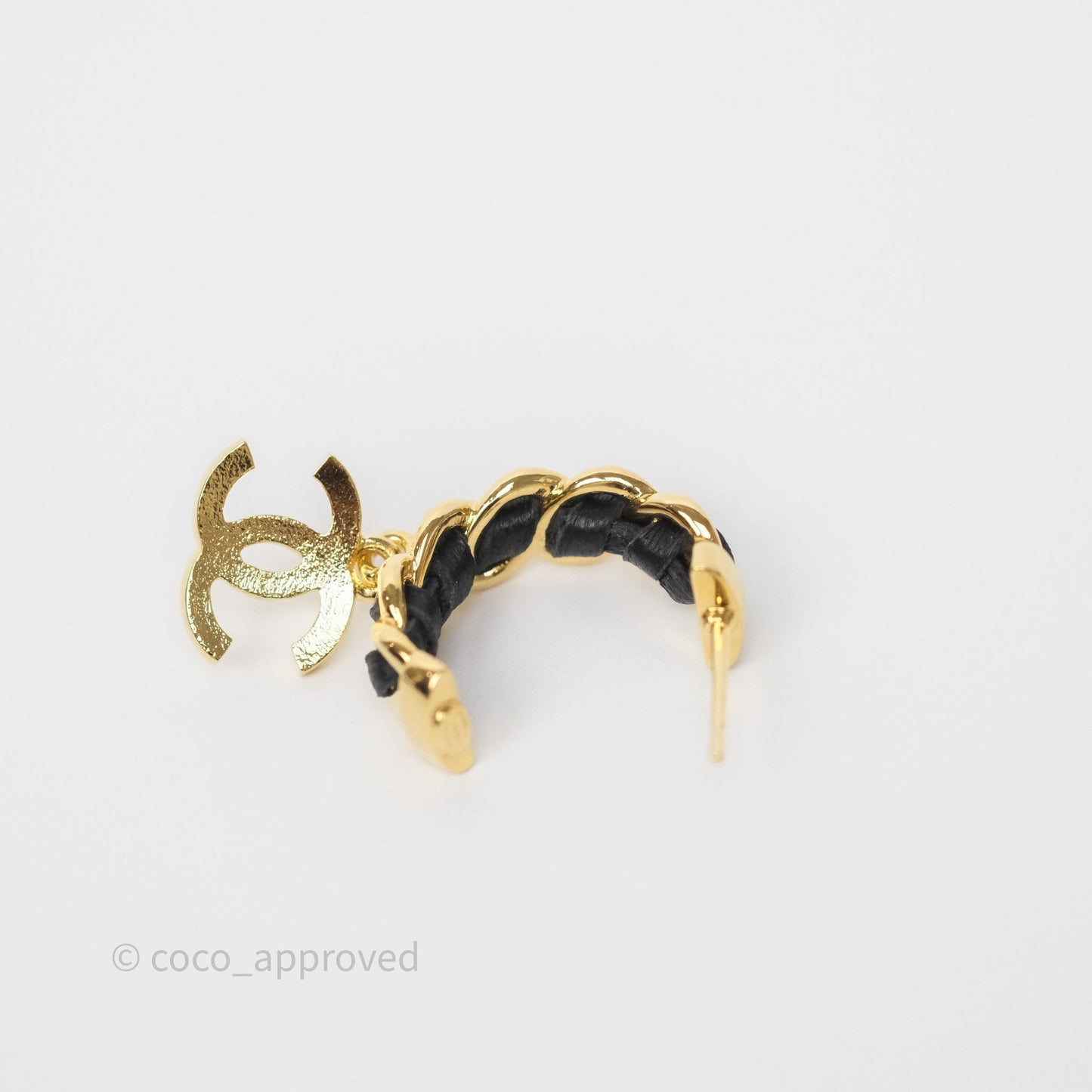 Chanel Braided Drop CC Hoop Earrings 24K