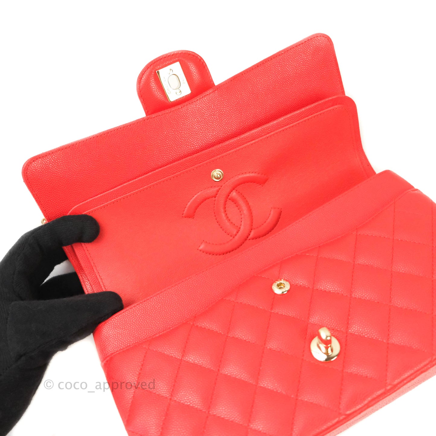 Chanel Classic M/L Medium Double Flap Red Caviar Gold Hardware