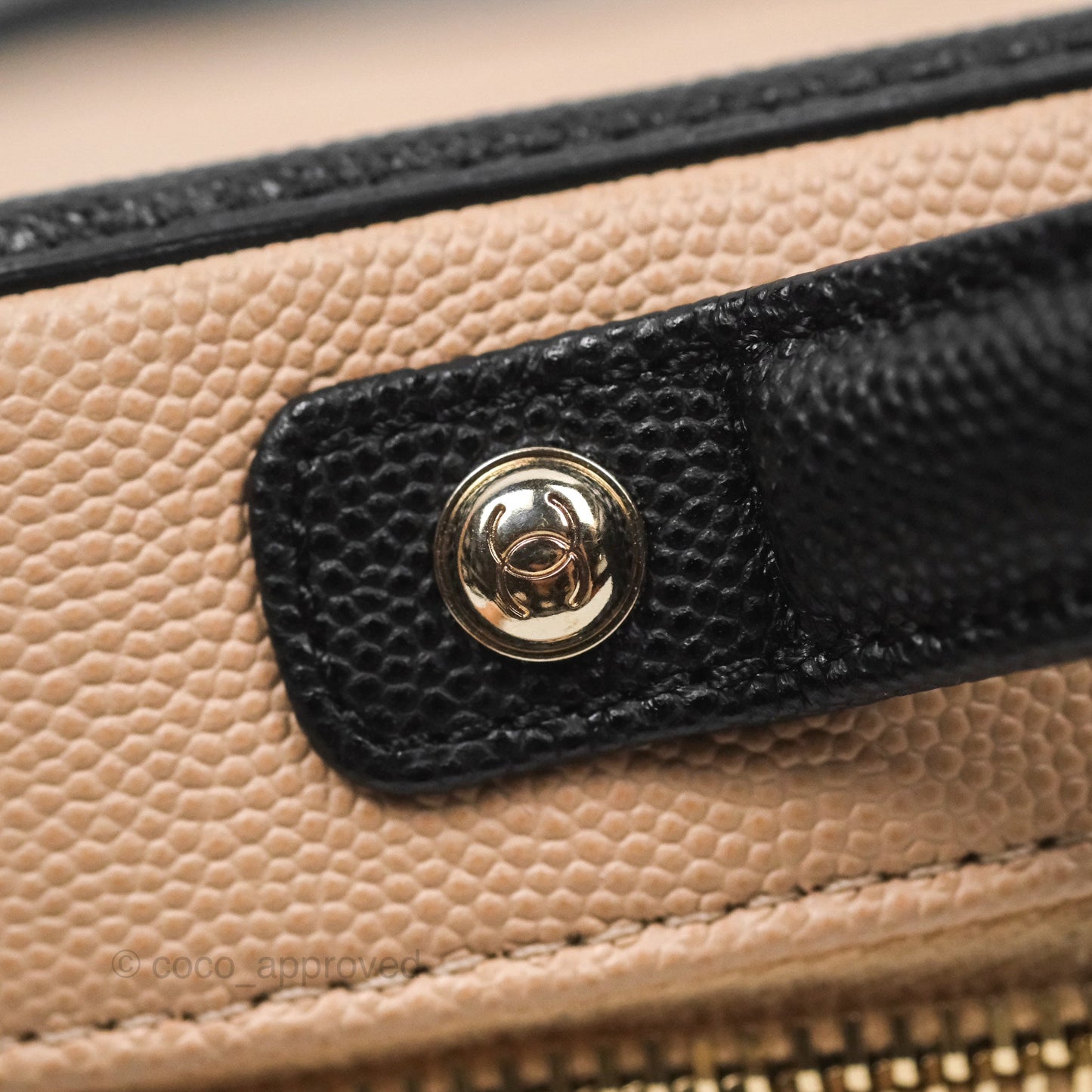 Chanel Quilted New Small CC Filigree Vanity Case Beige Caviar Gold Hardware