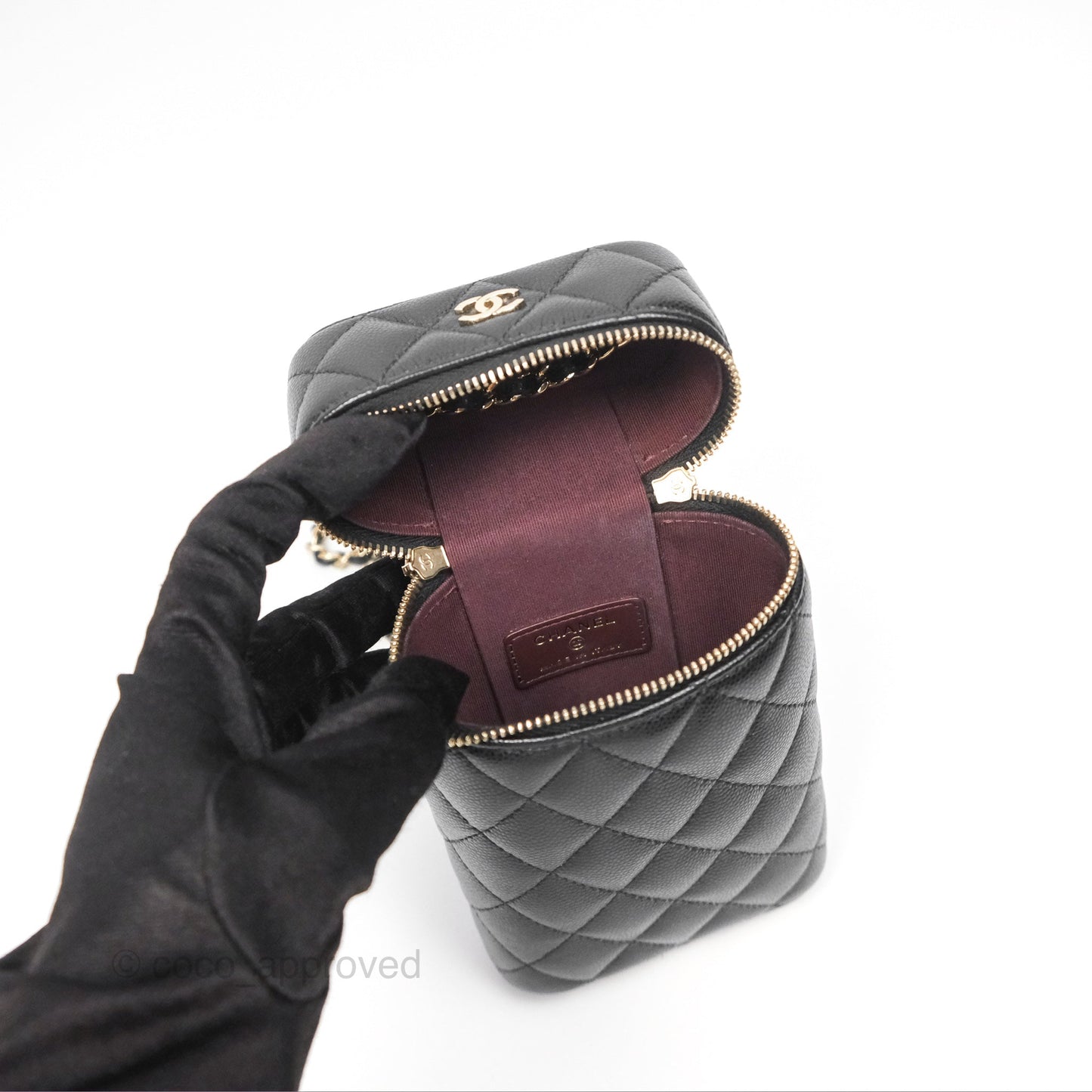 Chanel Vanity Phone Holder With Chain Black Caviar Gold Hardware