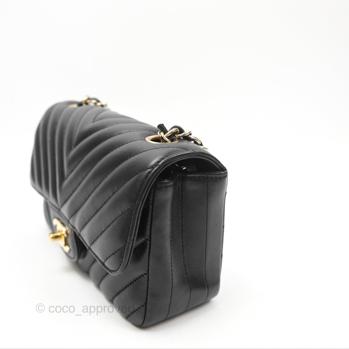 Chanel Mini Rectangular Flap Chevron Black Lambskin Gold Hardware