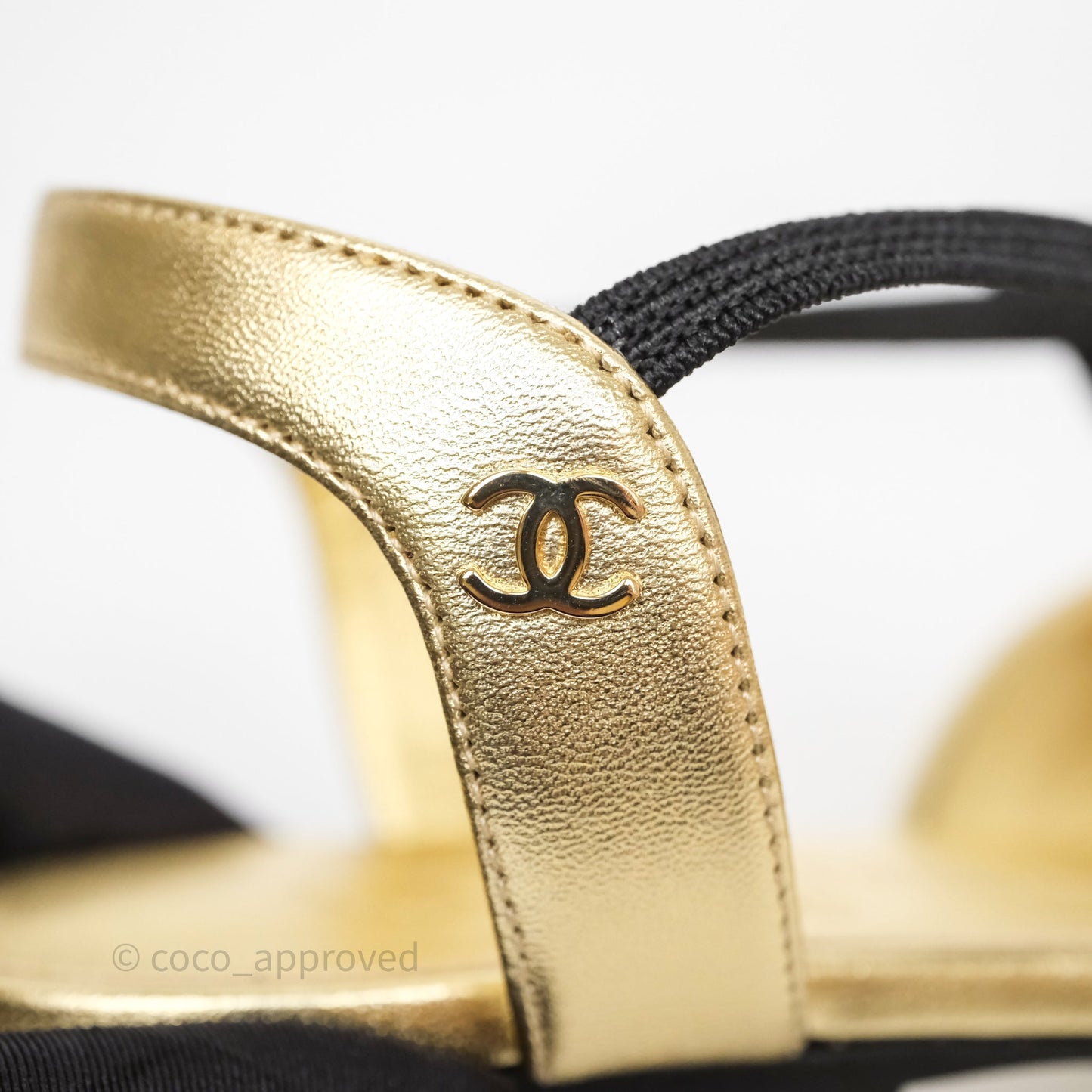 Chanel Bow Two-Tone Slingback Flats Gold/ Black Size 37.5