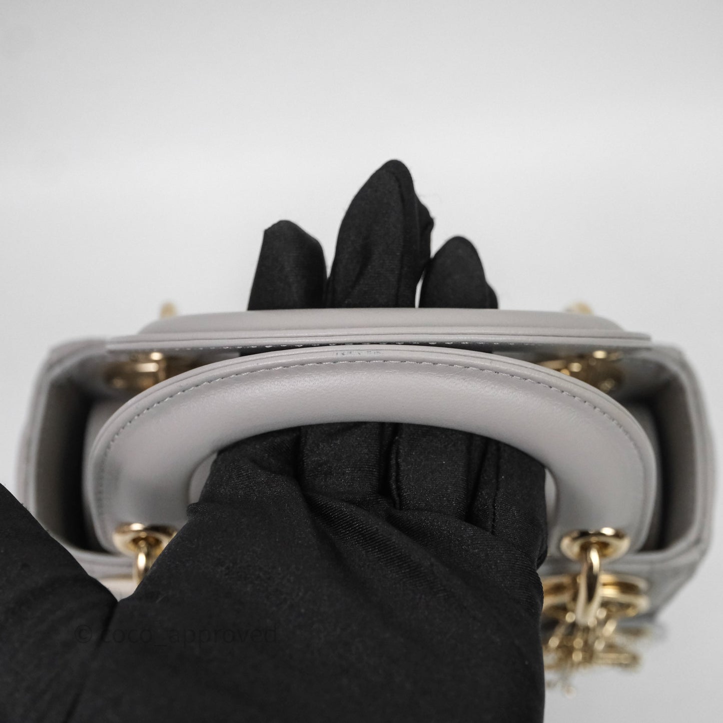 Christian Dior Mini Lady Dior Gray Lambskin Cannage Diamonds Gold Hardware