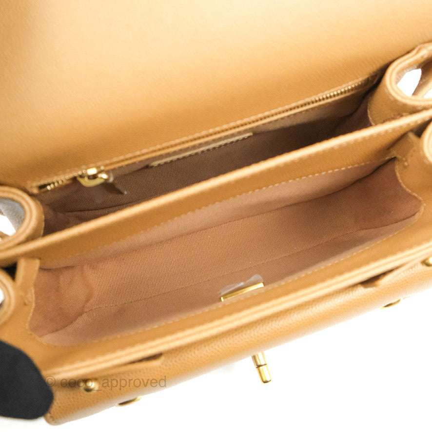 Chanel Mini Messenger Bag Beige Caviar Gold Hardware 21K