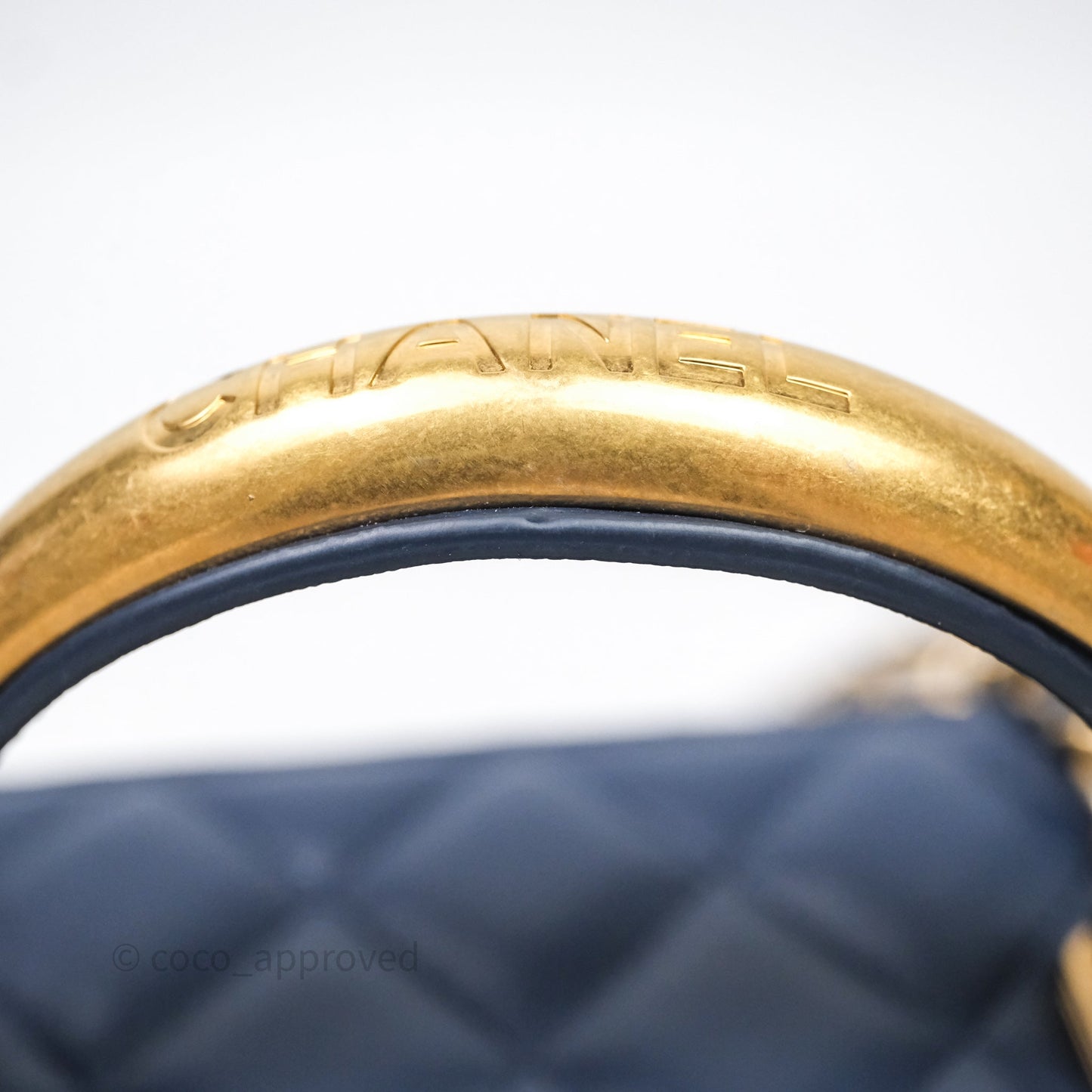 Chanel Vanity Rectangular Metal Top Handle Navy Lambskin Aged Gold Hardware