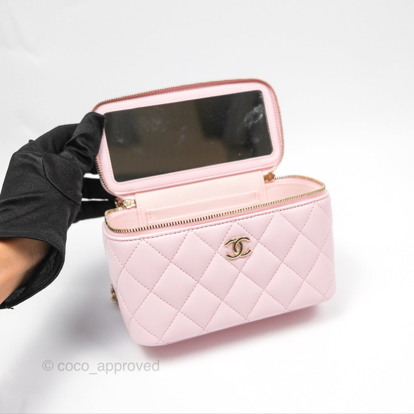 Chanel Vanity Rectangular Top Handle Pink Lambskin Gold Hardware