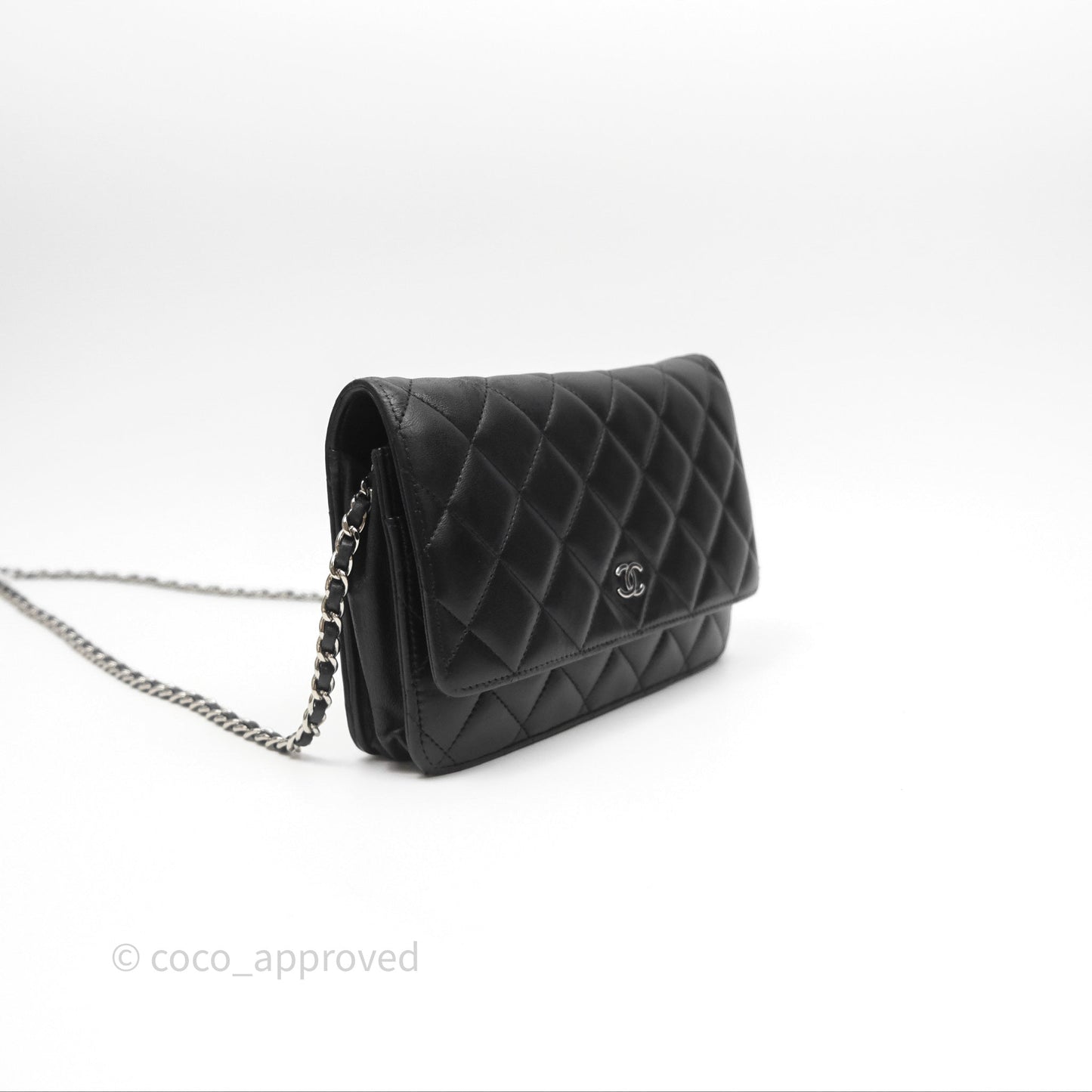 Chanel Quilted WOC Black Lambskin Silver Hardware