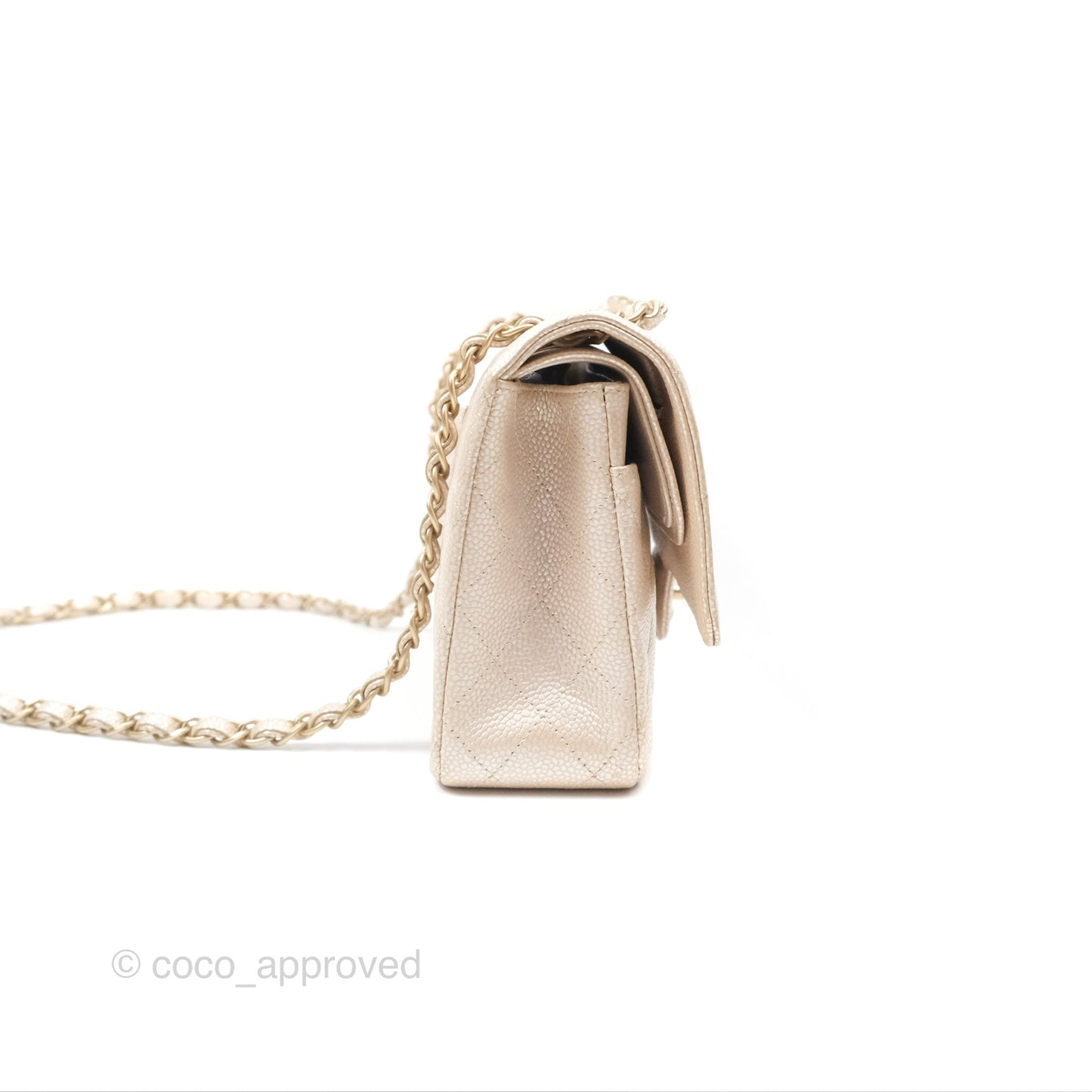 Chanel Classic M/L Medium Flap Quilted Pearly Ivory Beige Caviar Matte Gold Hardware 12P