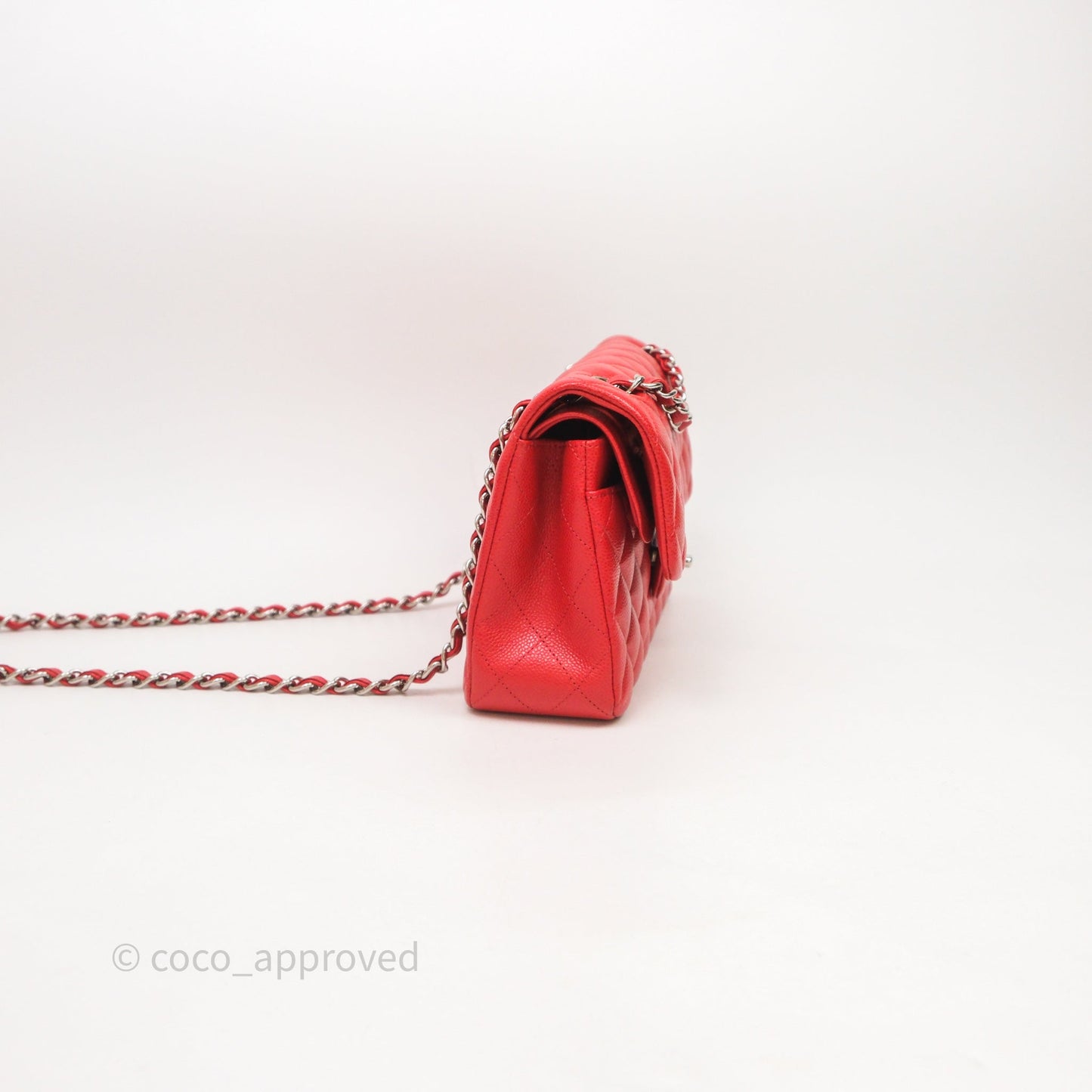 Chanel Small Classic Flap Quilted Red Caviar Silver Hardware