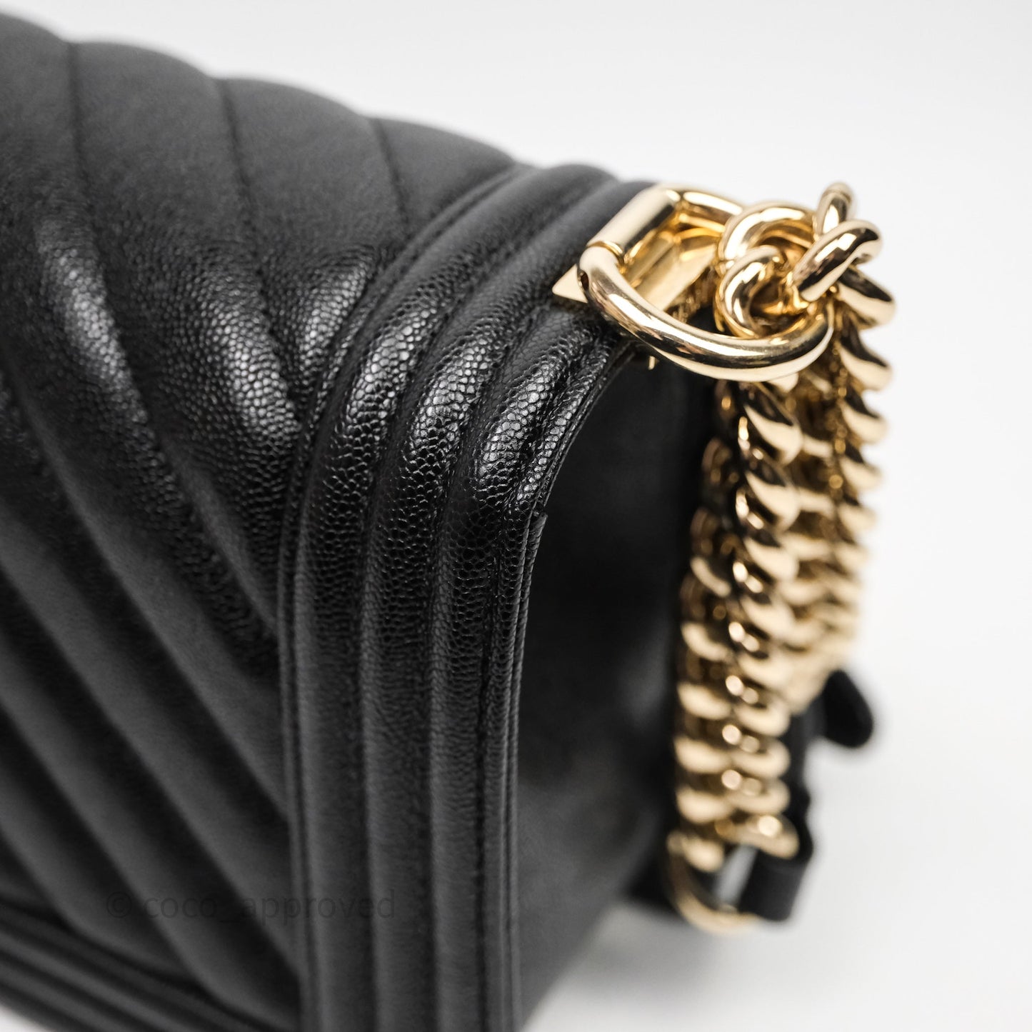 Chanel Medium Boy Chevron Black Caviar Light Gold Hardware