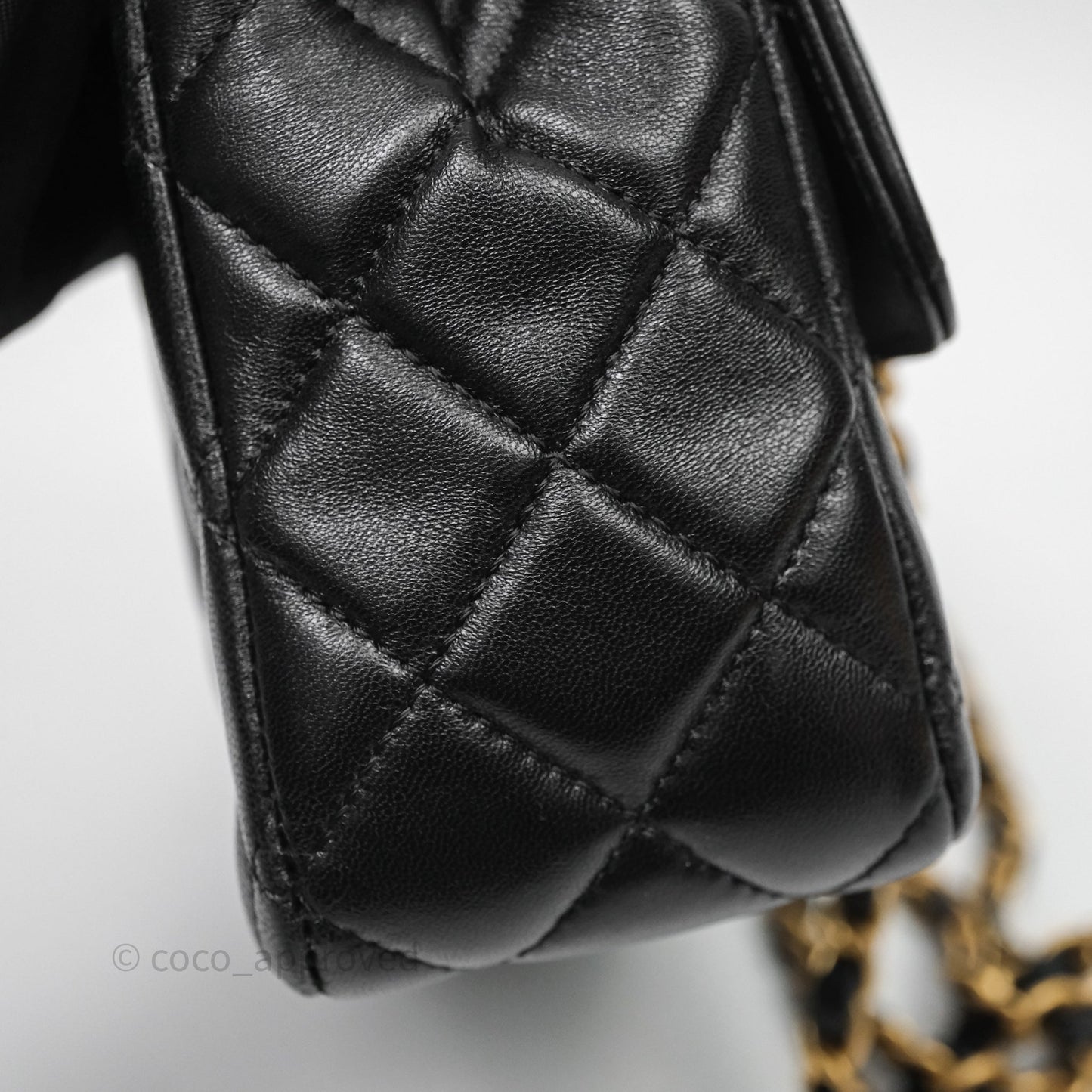 Chanel Top Handle Mini Rectangular Flap Bag Black Lambskin Aged Gold Hardware