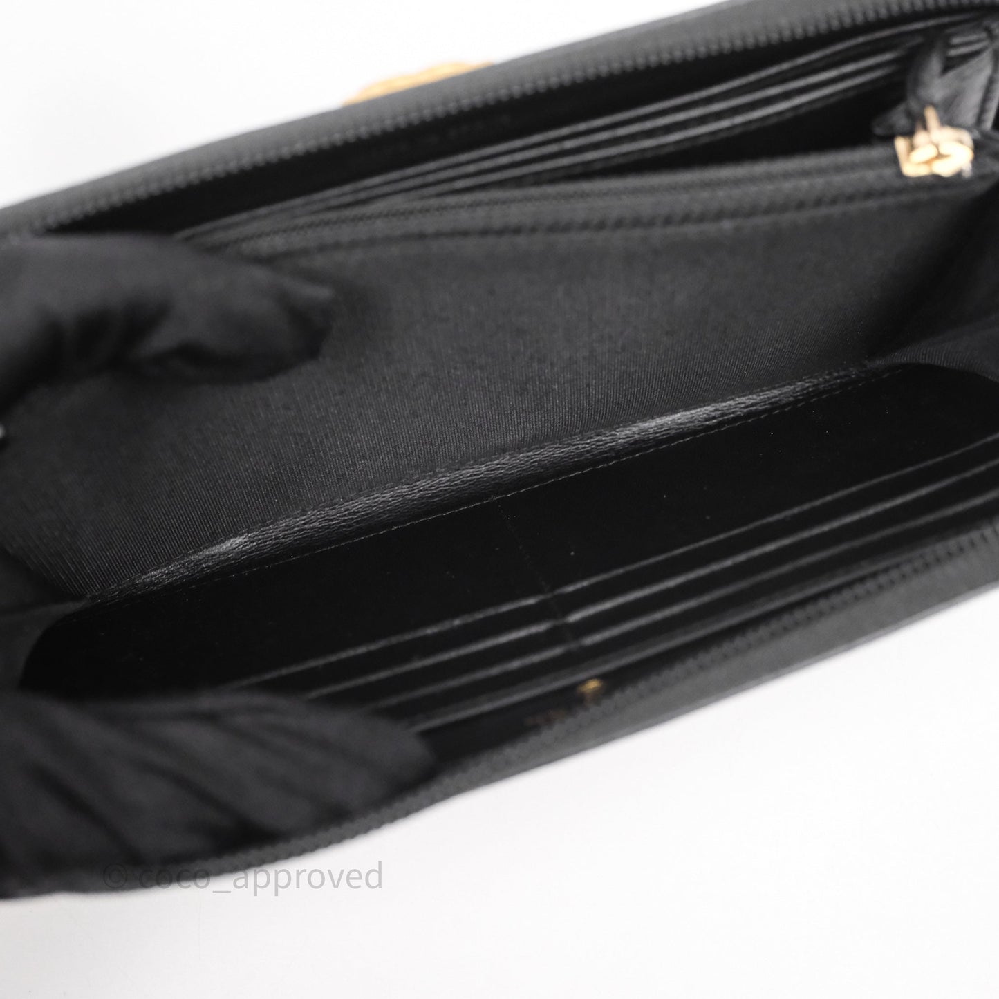 Chanel Boy Zip Long Wallet Black Lambskin Gold Hardware