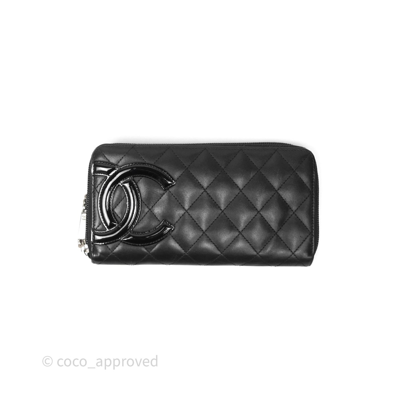 Chanel Quilted Cambon Yen Zip Long Wallet Black Calfskin Silver Hardware