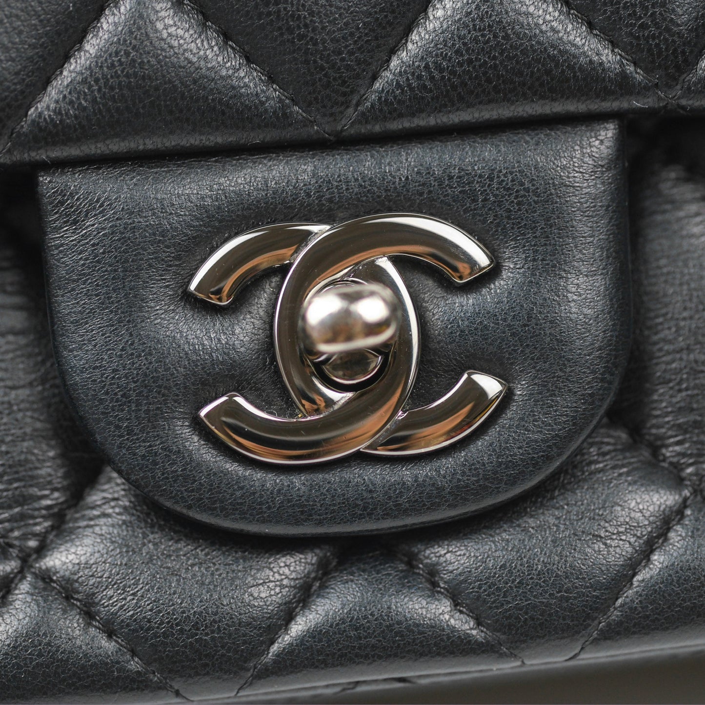 Chanel Quilted Mini Rectangular Flap Black Lambskin Silver Hardware