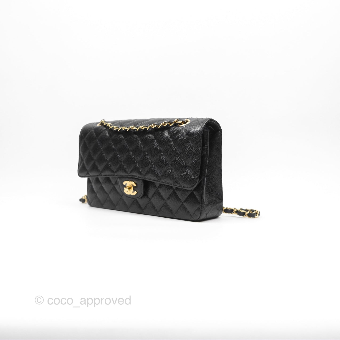 Chanel Classic M/L Medium Flap Quilted Black Caviar Gold Hardware