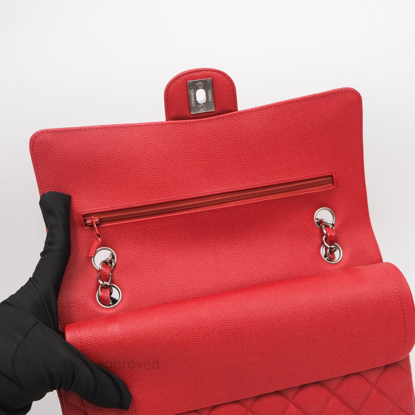 Chanel Classic M/L Medium Flap Quilted Red Caviar Silver Hardware