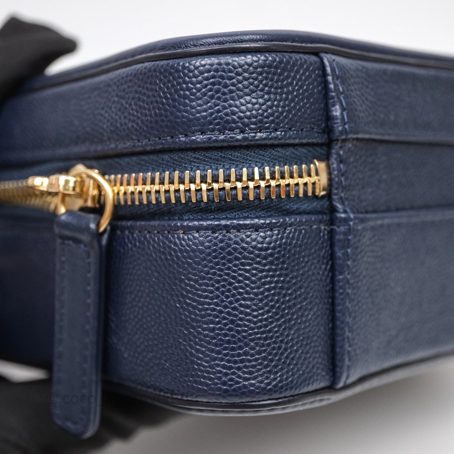 Chanel Quilted Small CC Filigree Vanity Case Navy Caviar Gold Hardware