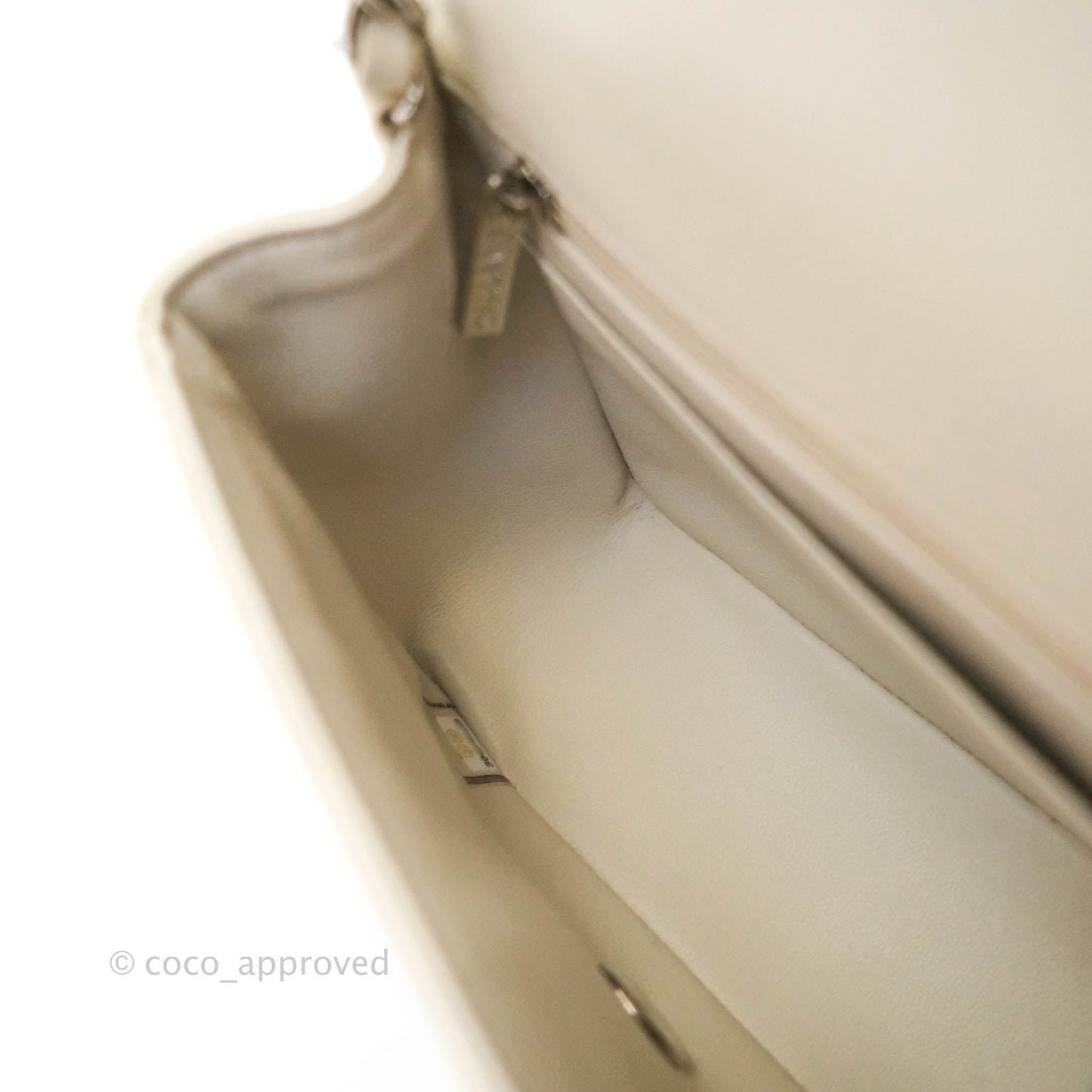 Chanel Mini Square Chevron Ivory Cream Lambskin Silver Hardware