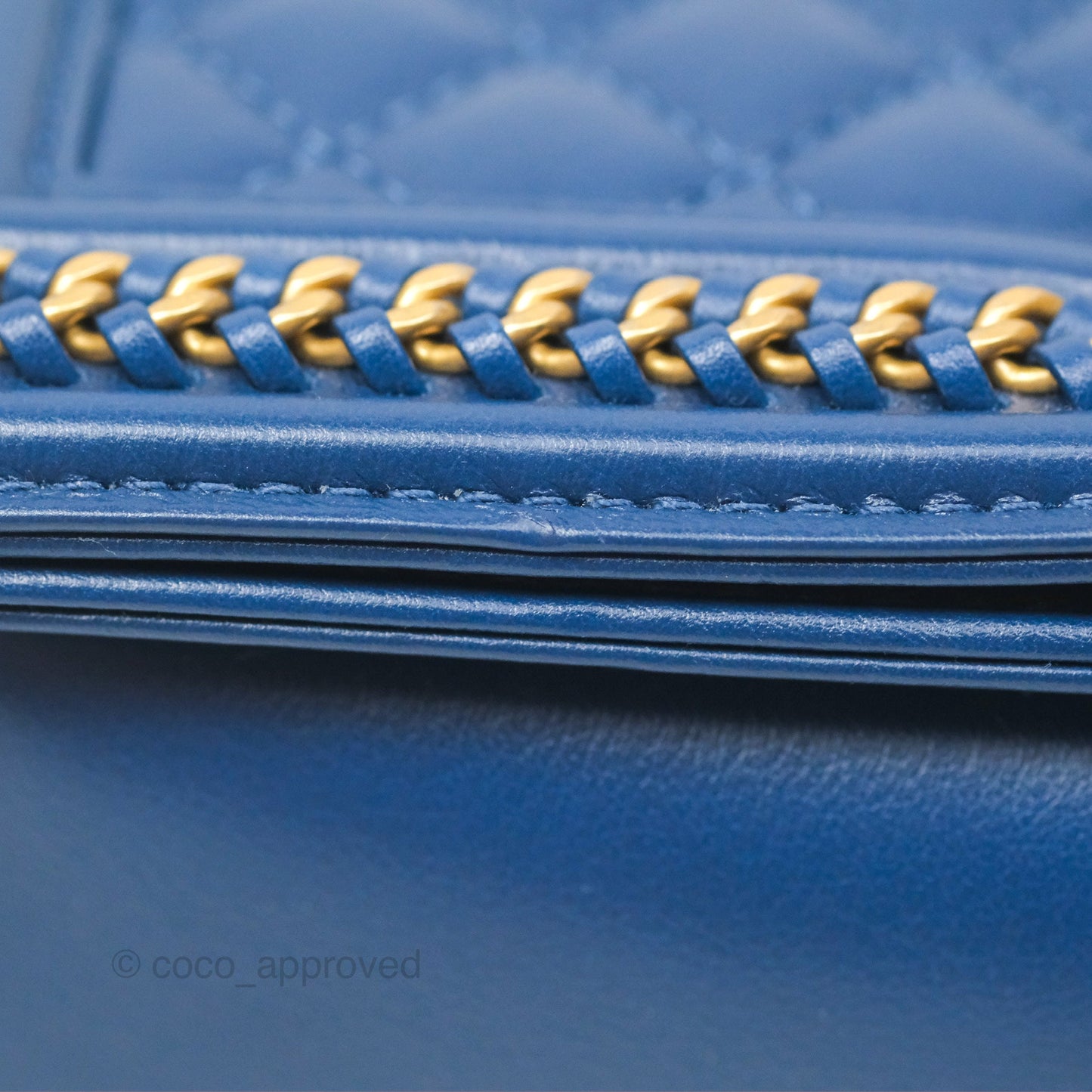 Chanel Quilted Medium Boy With Handle Dark Blue Calfskin Aged Gold Hardware