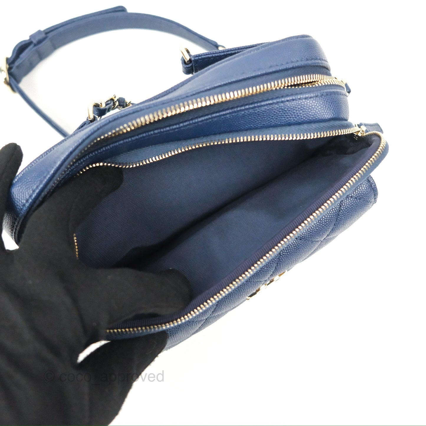 Chanel Quilted Caviar Waist Bag Navy Gold Hardware With Detachable Pouch