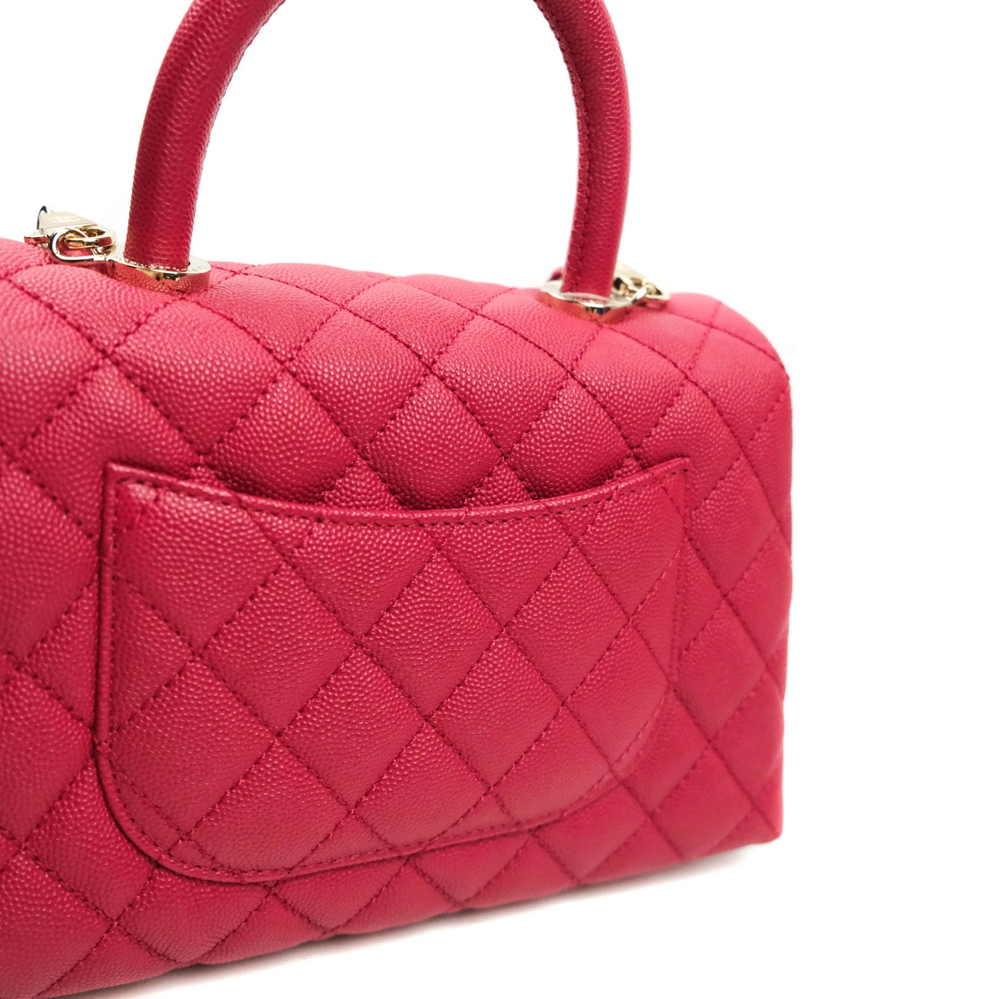 Chanel Small Coco Handle Quilted Caviar Rosy Red Gold Hardware