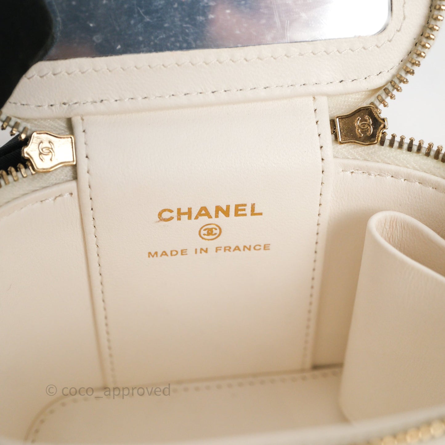 Chanel Heart Crush Mini Vanity With Chain White Caviar Aged Gold Hardware