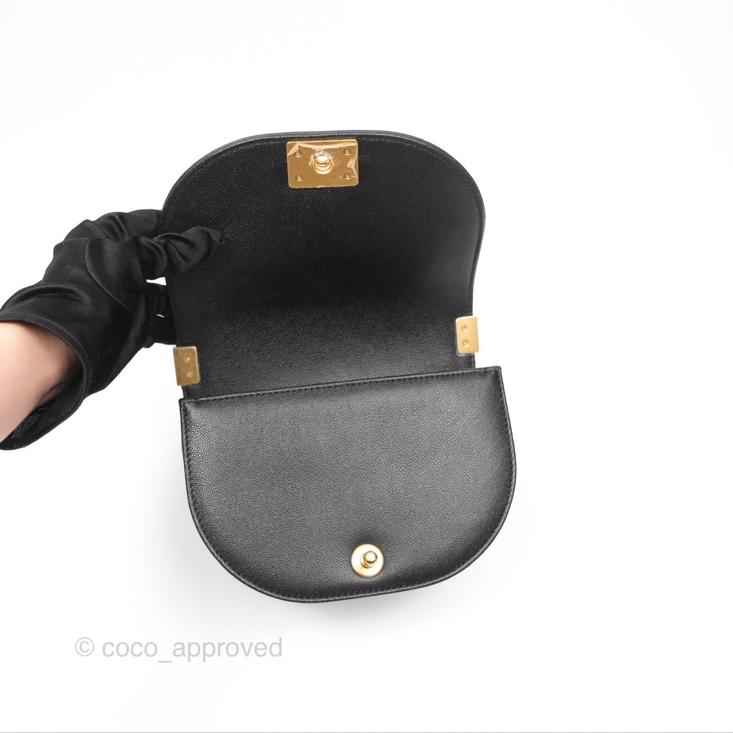 Chanel Boy Messenger Bag Black Caviar Aged Gold Hardware