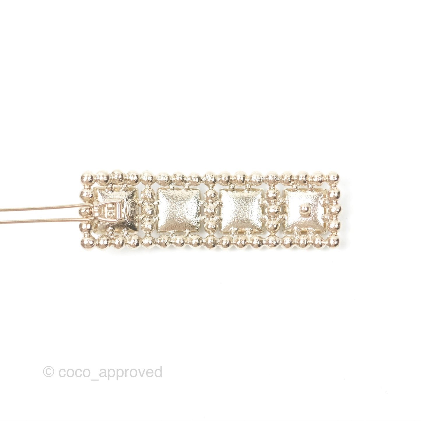Chanel CC Pearl Grey Resin Hair Clip Gold Tone 21V
