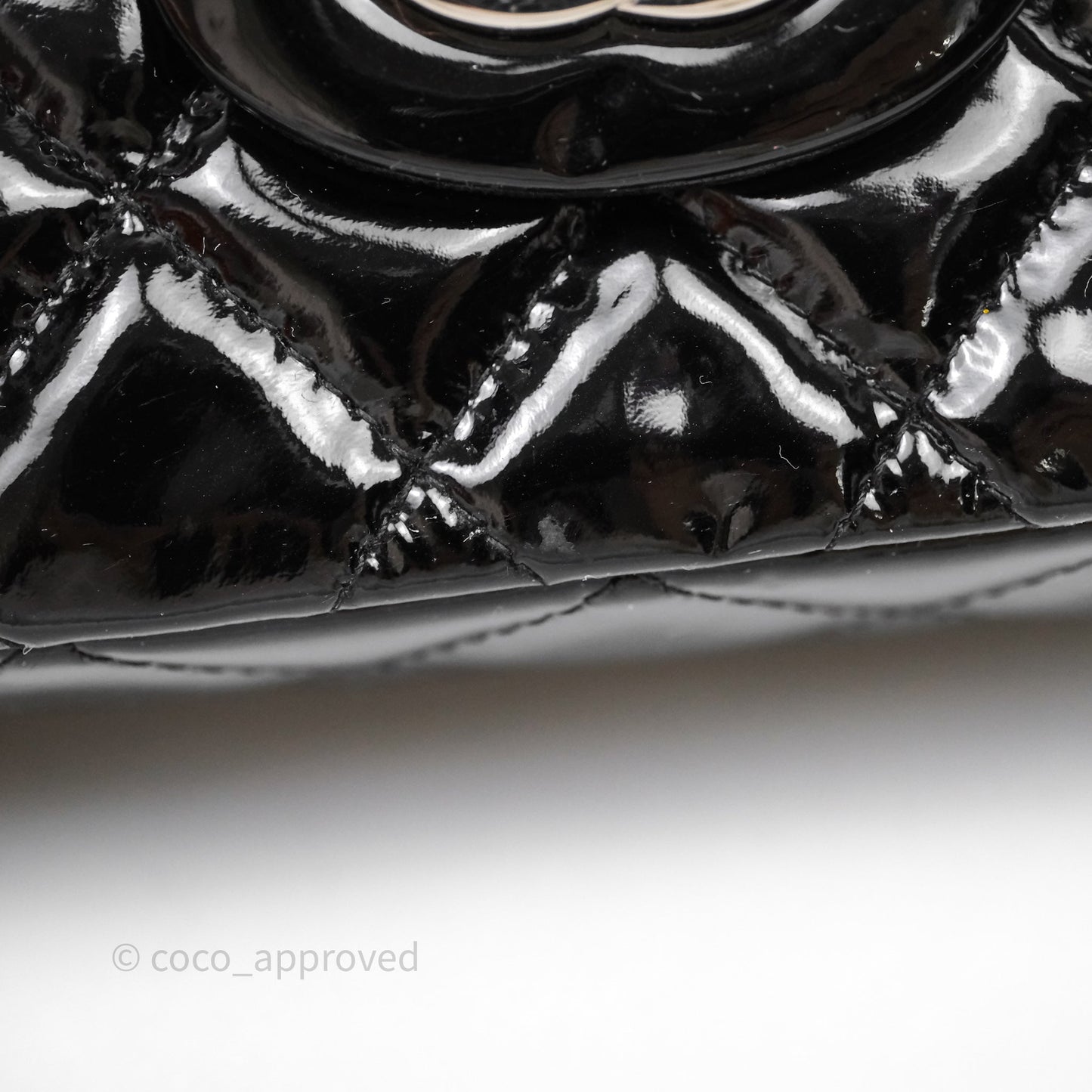 Chanel Medium Classic Flap Quilted Black Patent Silver Hardware
