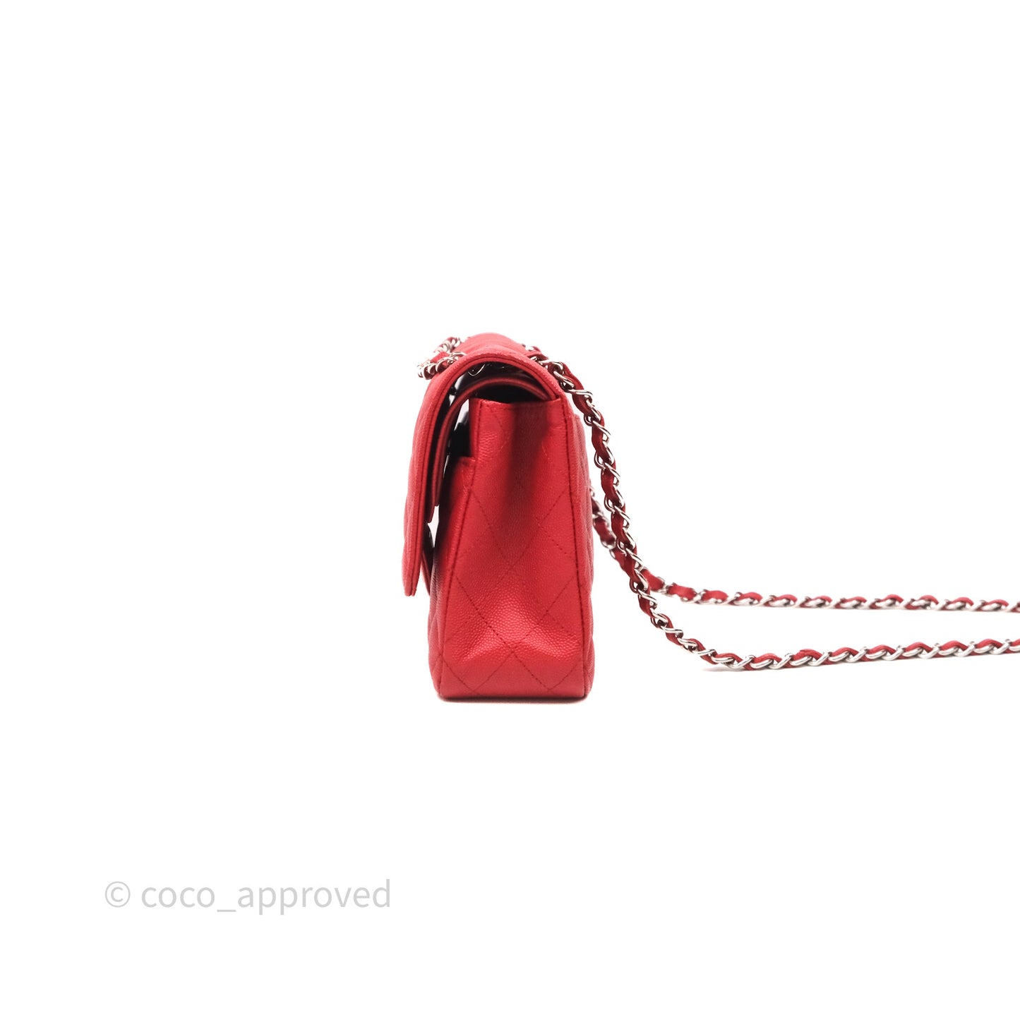 Chanel Classic M/L Medium Flap Quilted Red Caviar Silver Hardware