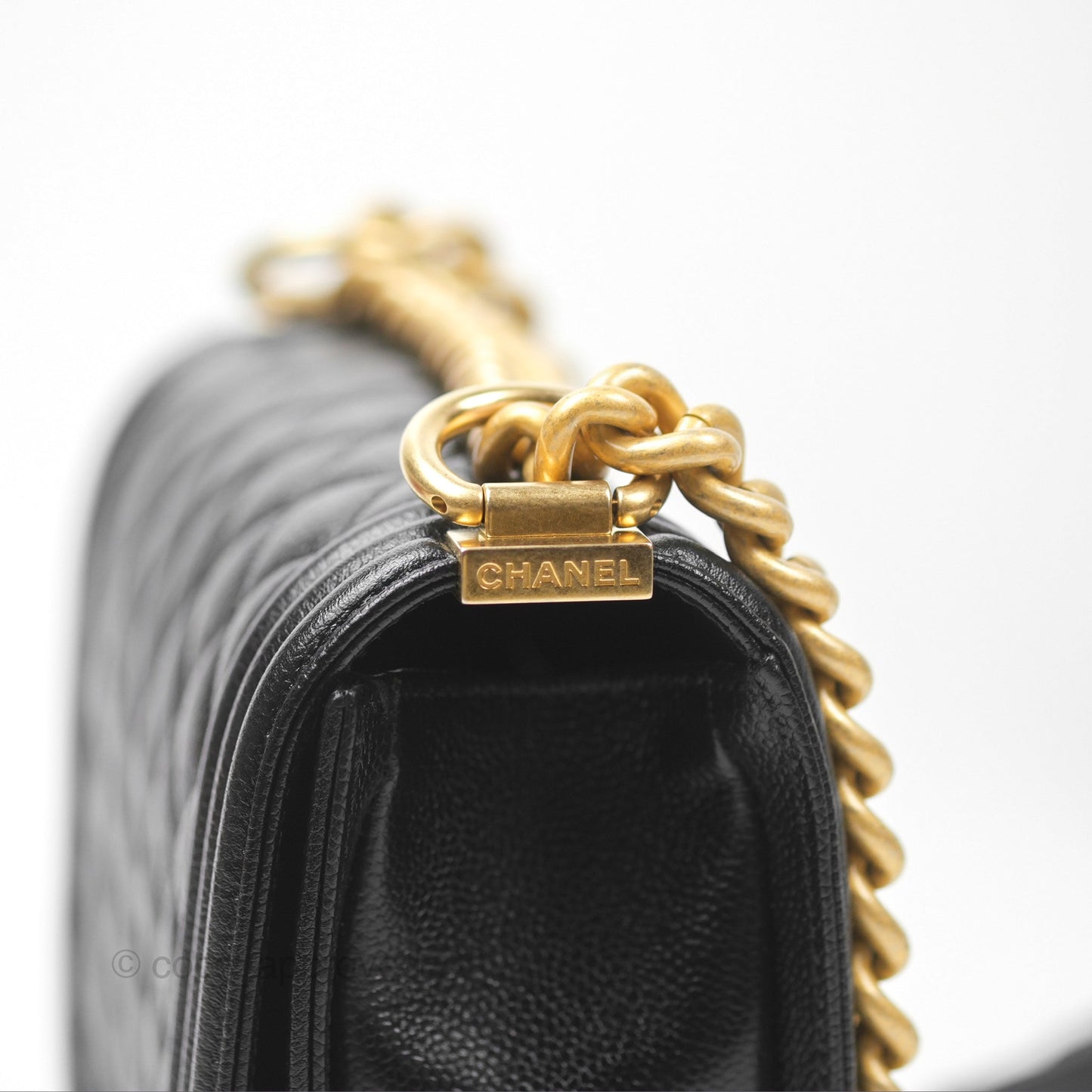 Chanel Boy Messenger Bag Black Caviar Aged Gold Hardware