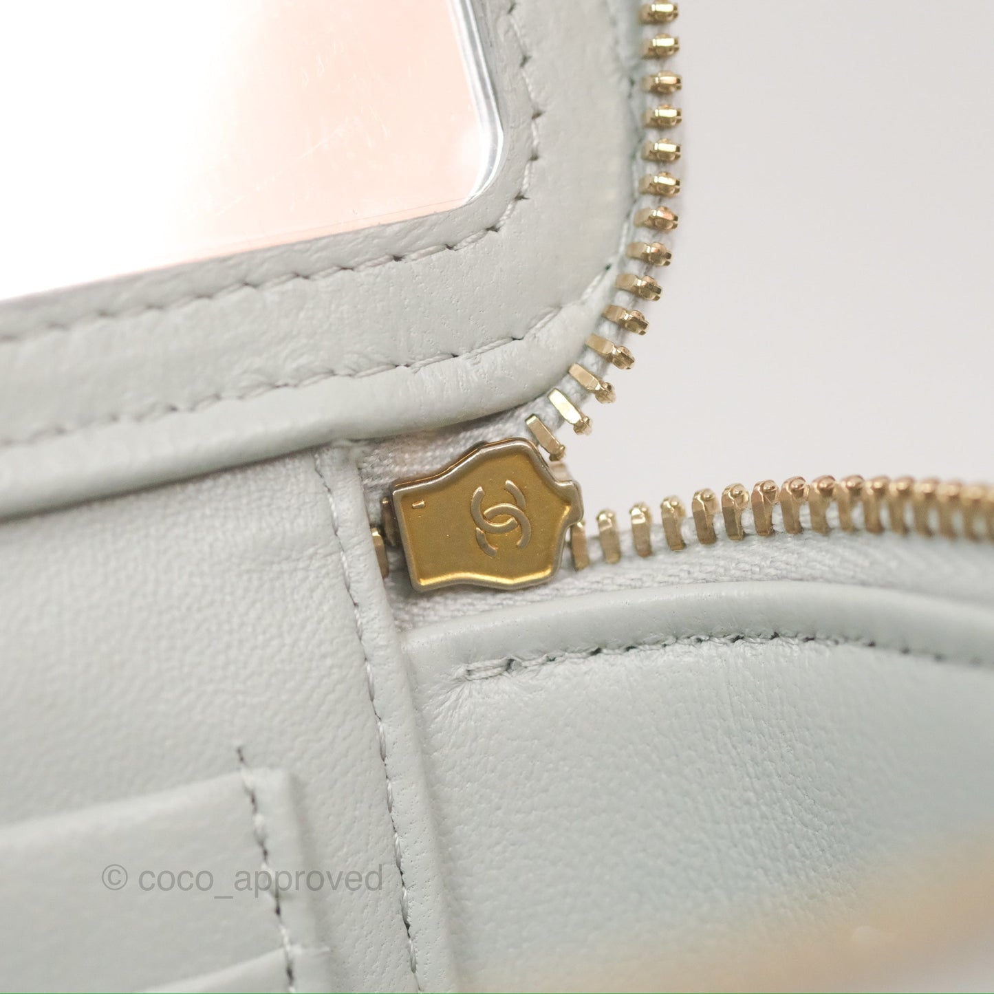 Chanel Quilted Vanity Rectangular with Chain Grey Blue Lambskin Gold Hardware