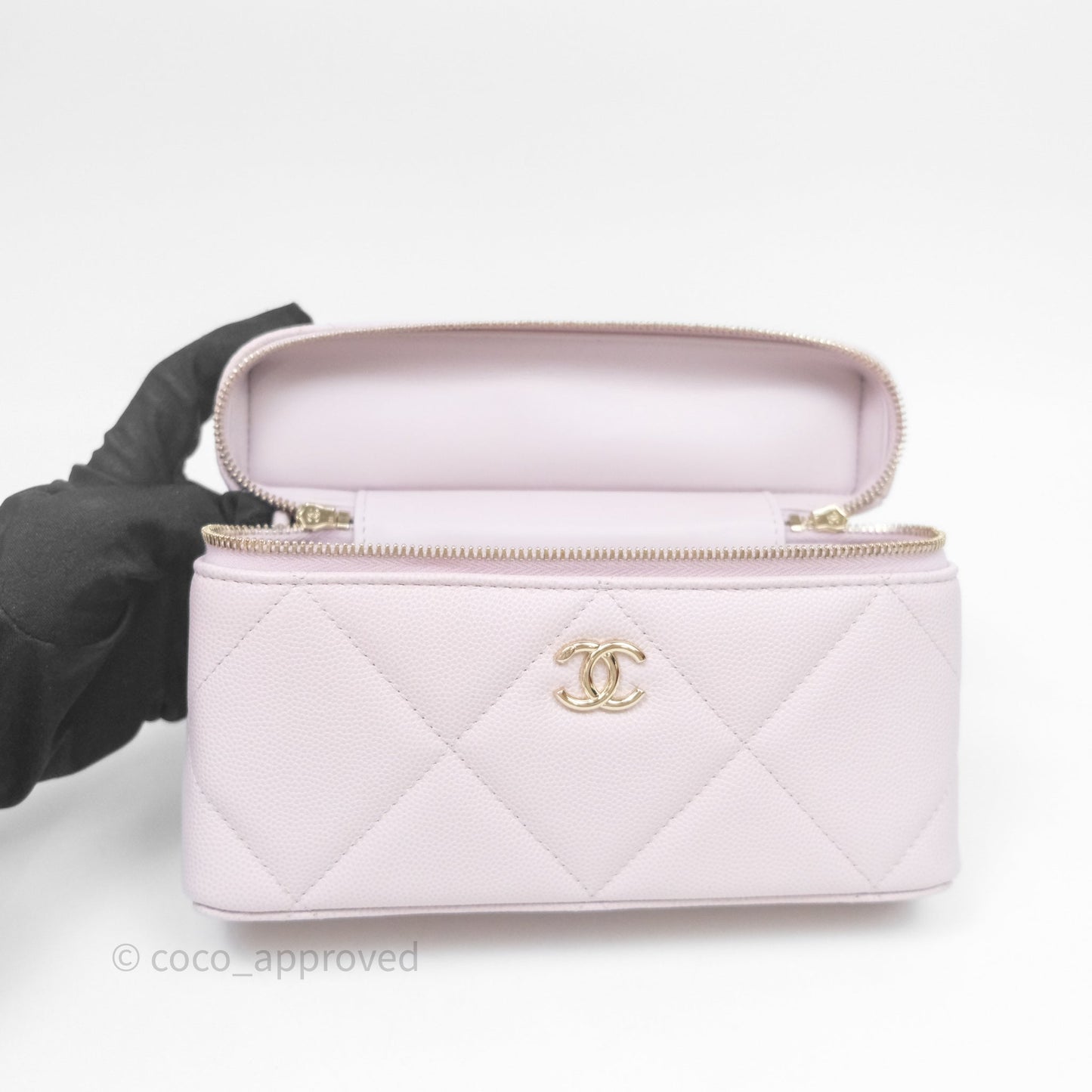 Chanel Top Handle Long Vanity with Chain Light Lilac Pink Caviar Gold Hardware
