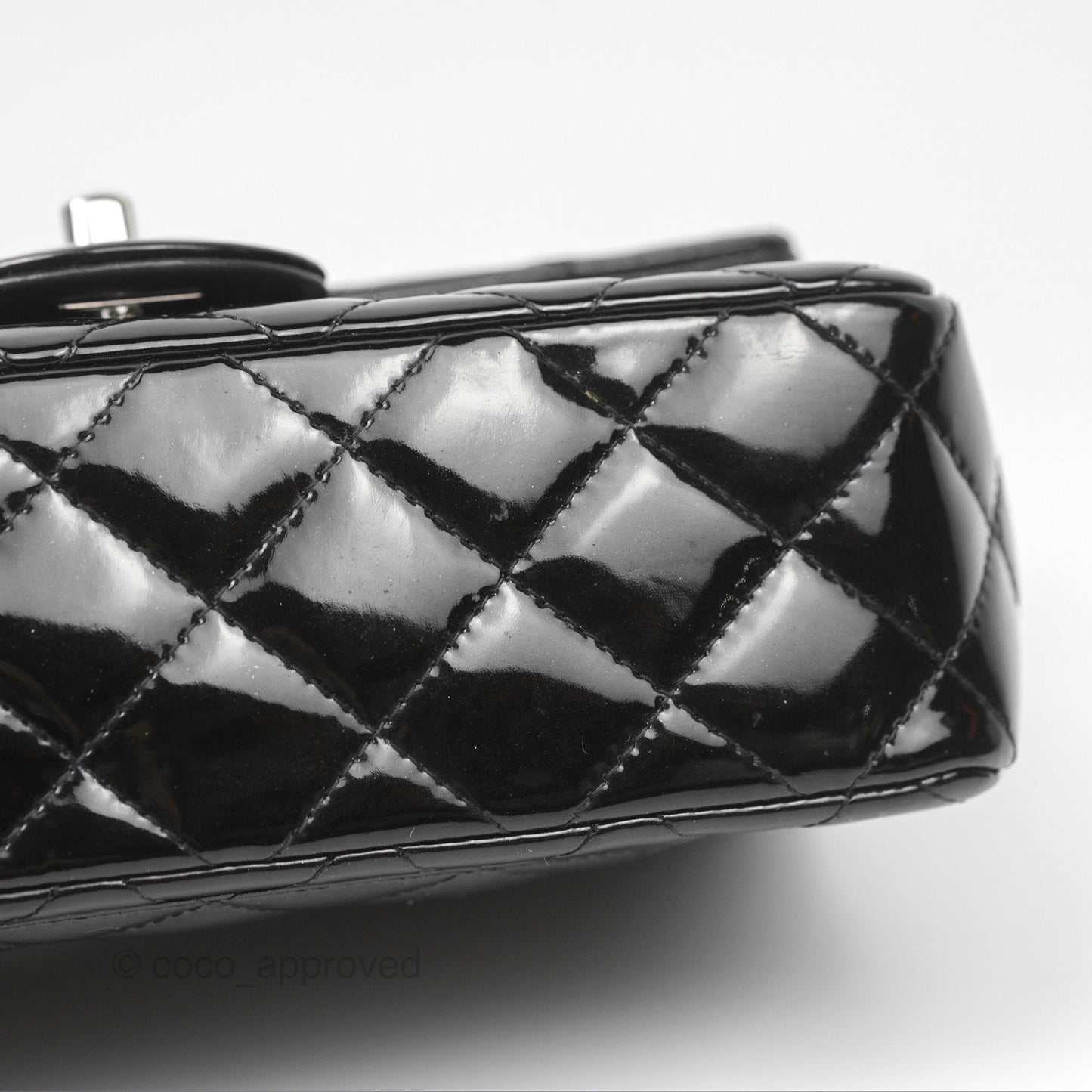 Chanel Quilted Mini Rectangular Flap Black Patent Silver Hardware