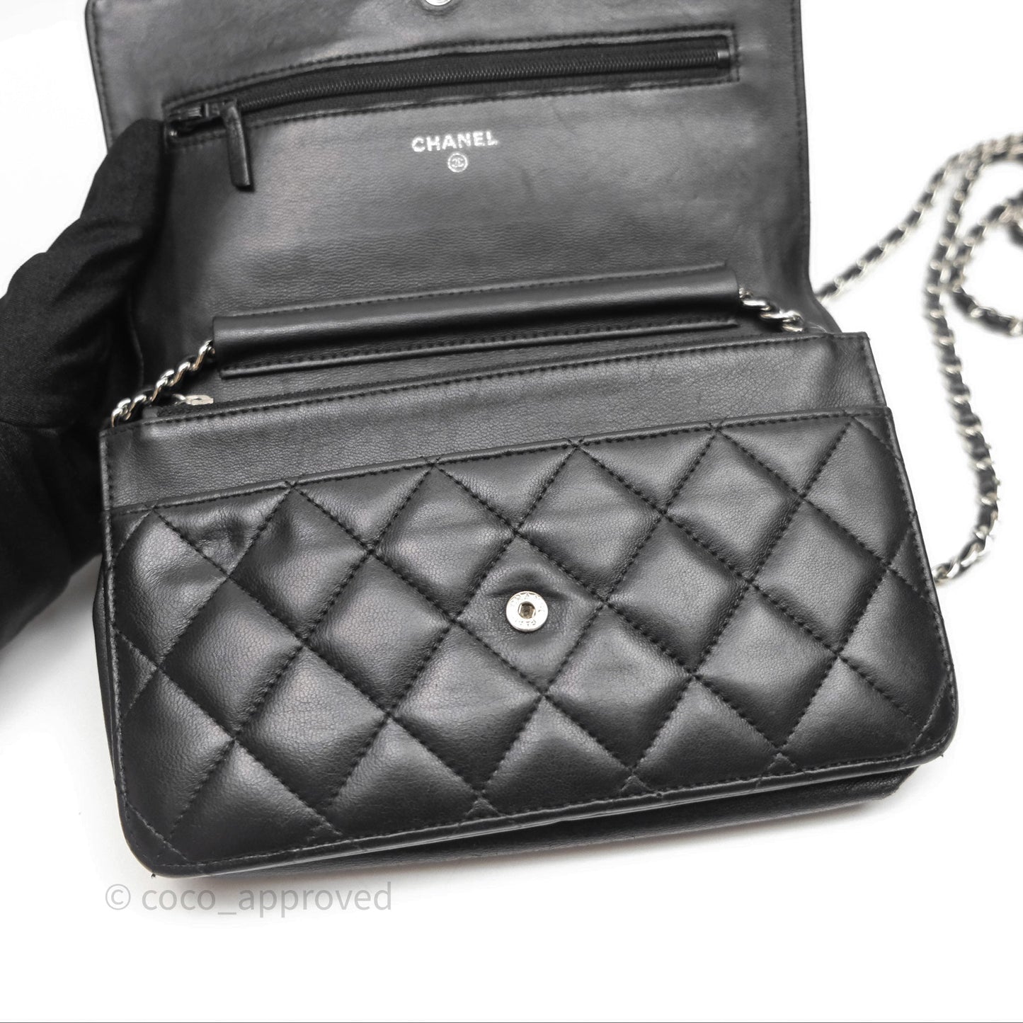 Chanel Quilted WOC Black Lambskin Silver Hardware