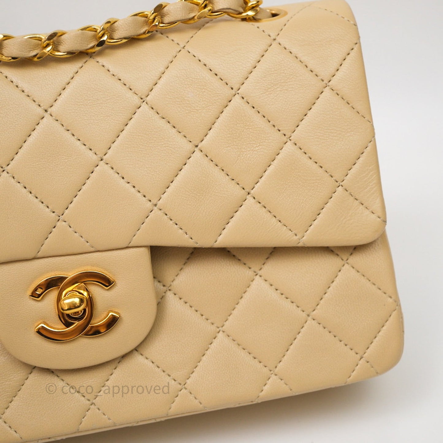Chanel Vintage Small Classic Flap Beige Lambskin 24K Gold Hardware