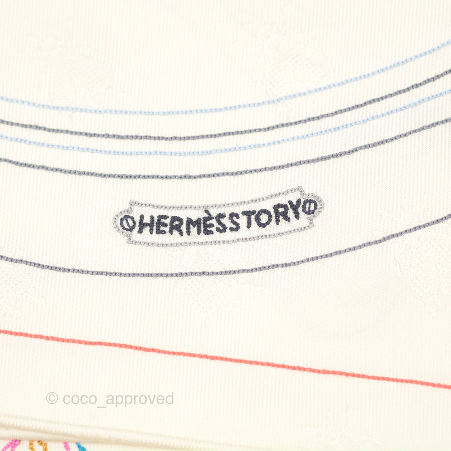 Hermes Story Embroidered Triangle Scarf Silk Ivory