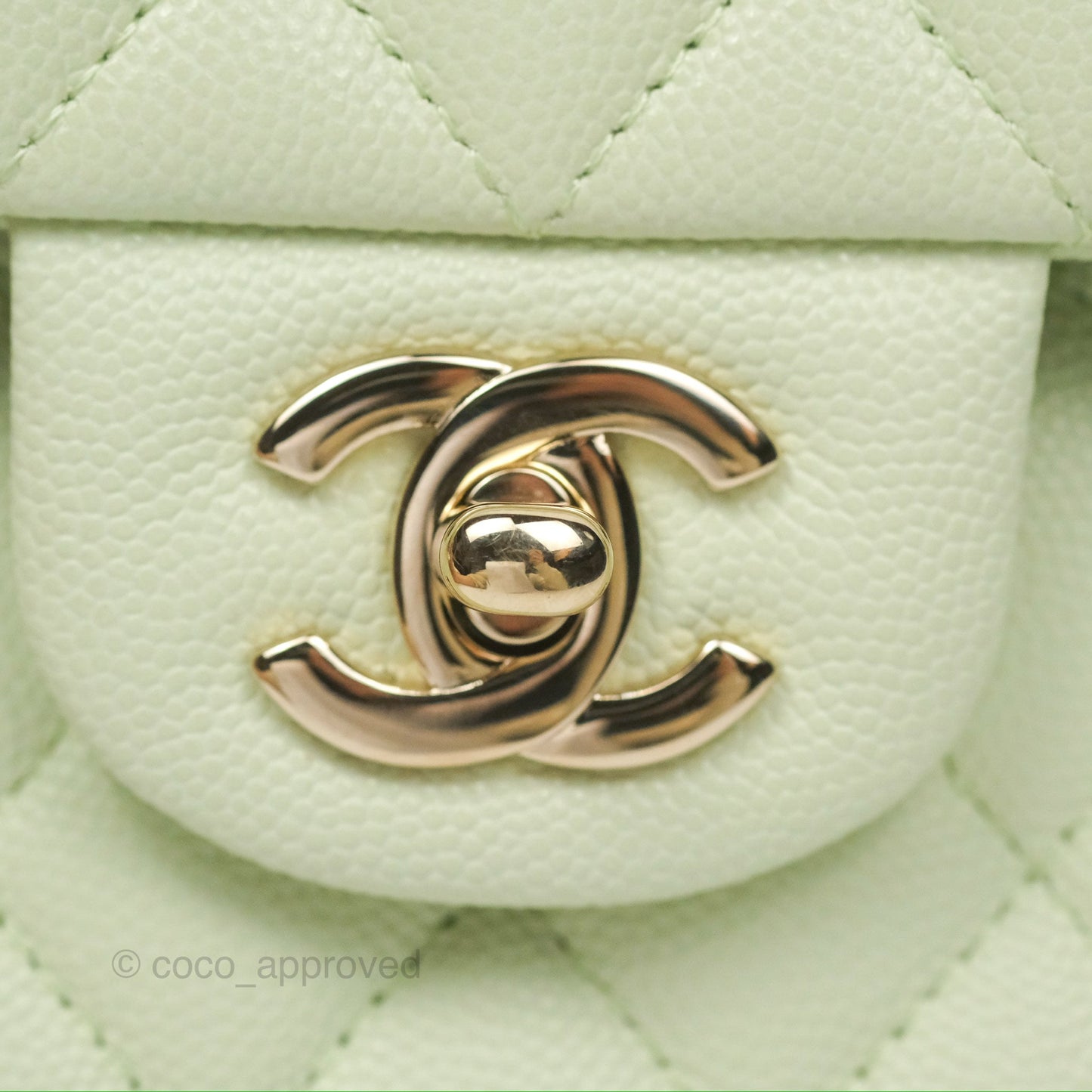 Chanel Small Classic Quilted Flap Mint Green Caviar Gold Hardware 22C