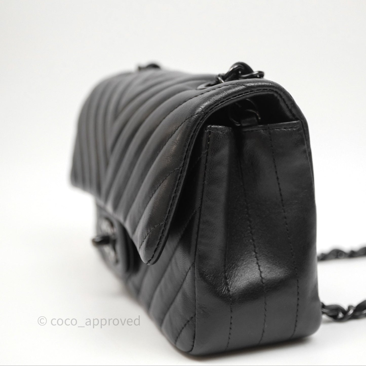 Chanel Quilted Mini Rectangular Chevron Black Lambskin So Black Hardware