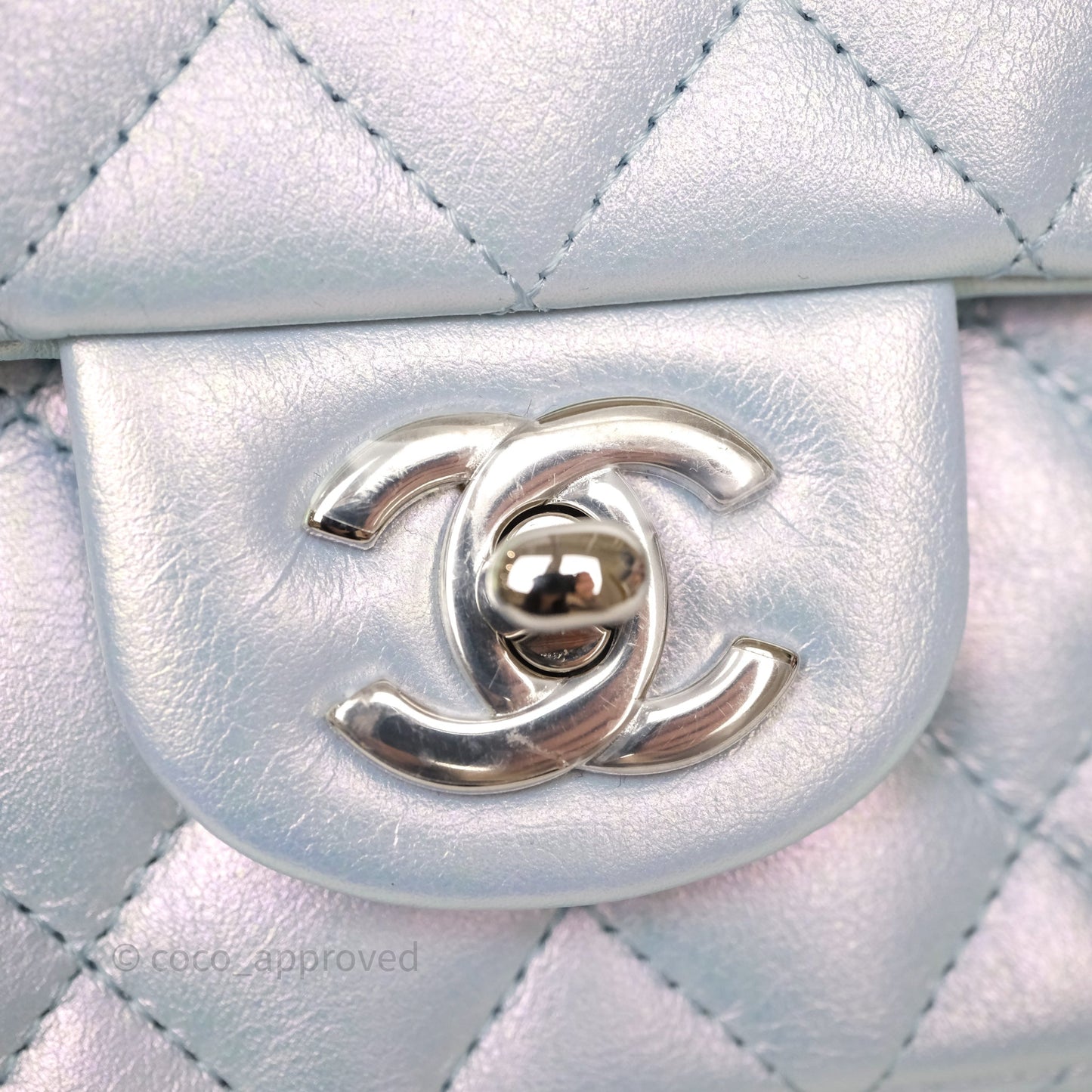 Chanel Mini Rectangular Bag Quilted Iridescent Icy Blue Silver Hardware