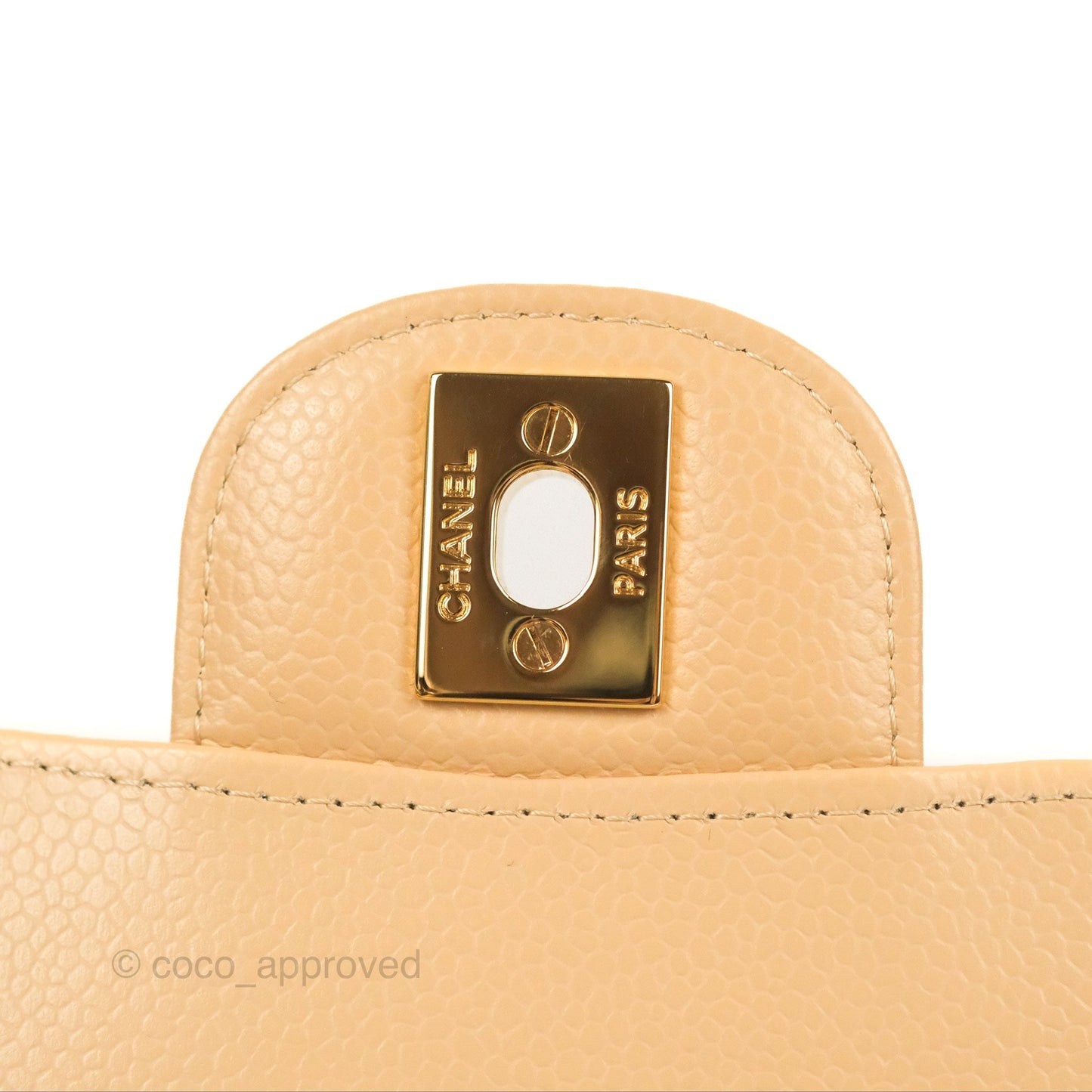 Chanel Classic M/L Medium Flap Quilted Beige Caviar Gold Hardware