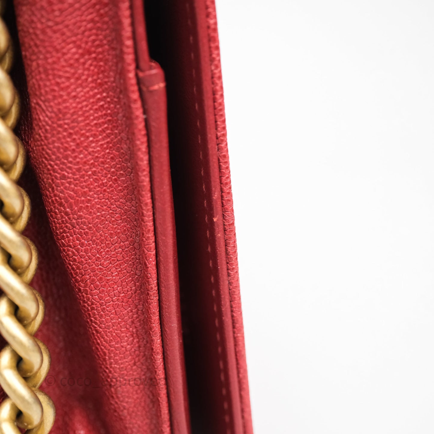 Chanel Boy Wallet on Chain WOC Red Caviar Aged Gold Hardware