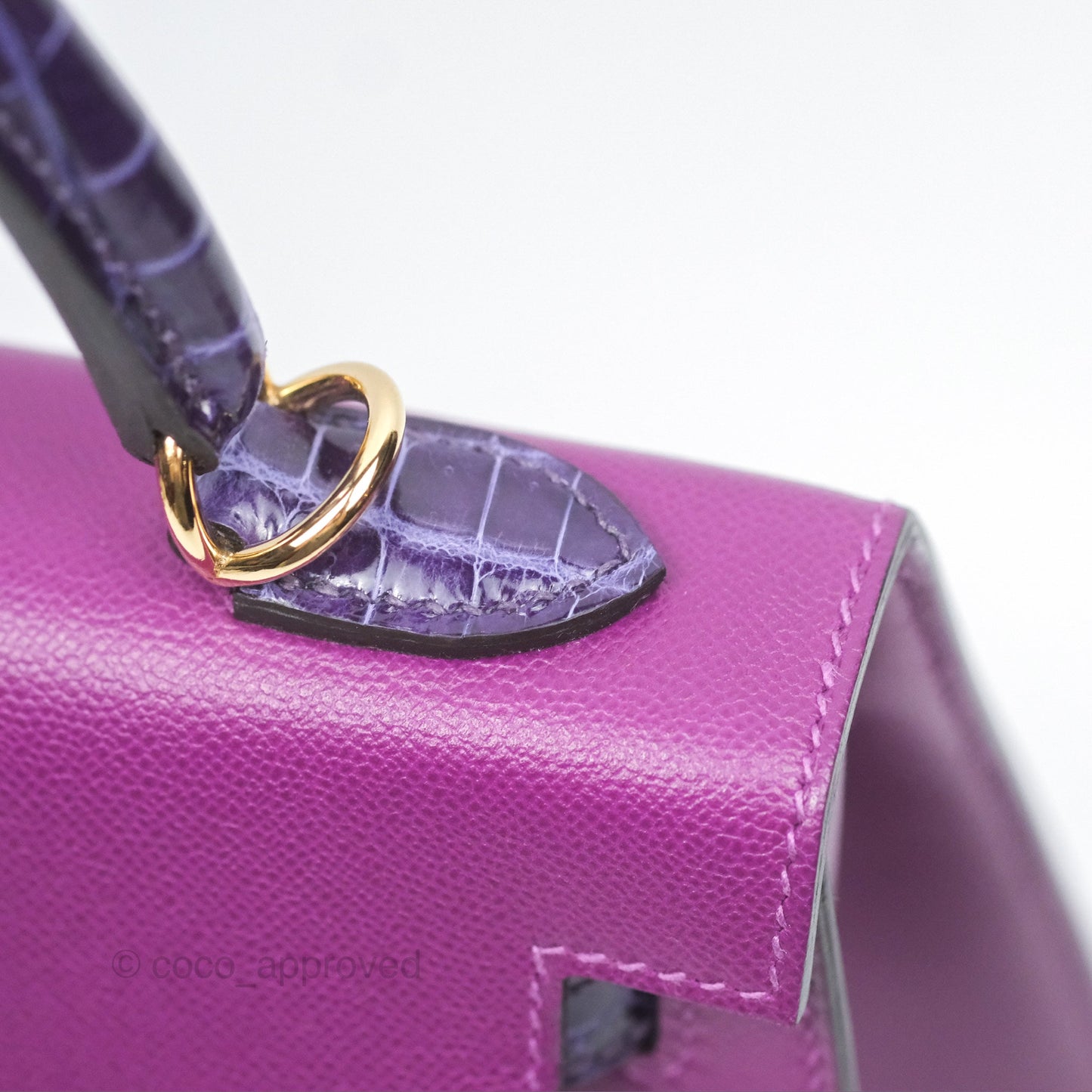 Hermès Kelly 25 Sellier Touch Anemone/ Amethyste Madame/ Croc Gold Hardware